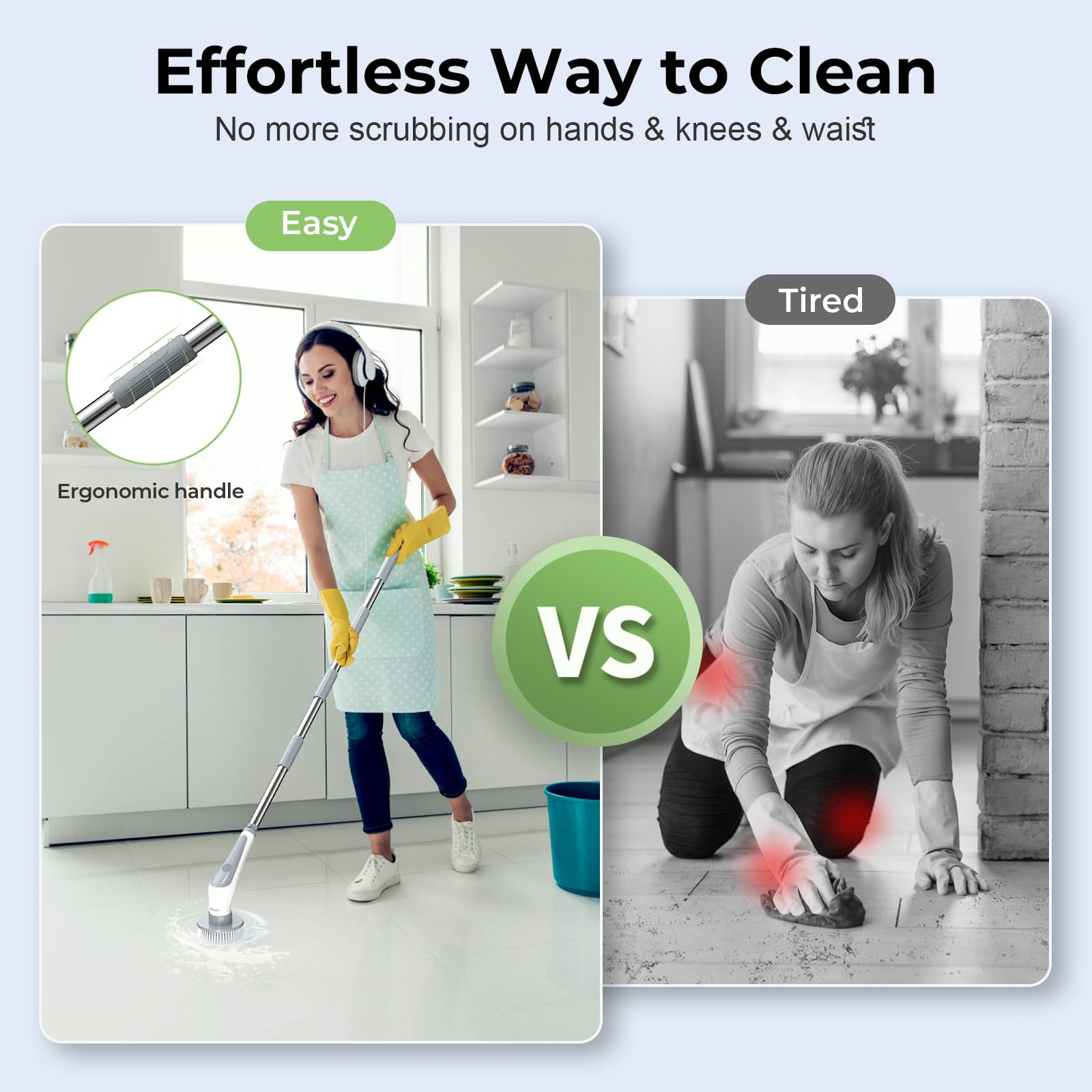 Electric Spin Scrubber - Cordless IPX8 Waterproof Shower Cleaning Brush with 9 Replacement Heads & 4 Adjustable Handles, Dual Speed Extendable Power Scrubber for Bathroom, Kitchen, Bathtub, Tile, Window - Perfect for Deep Cleaning Grout, Shower Doors, and Hard-to-Reach Areas