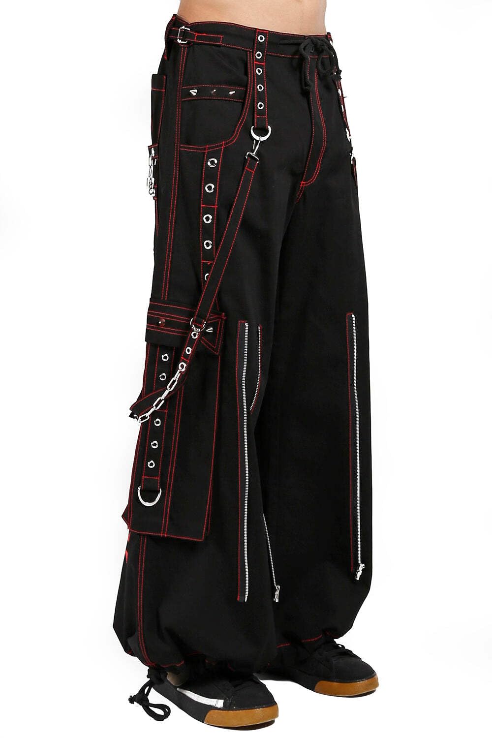 Tripp Black & Red Skull Print Back Up Pants - Gothic Punk Streetwear for Concerts, Halloween & Alternative Fashion