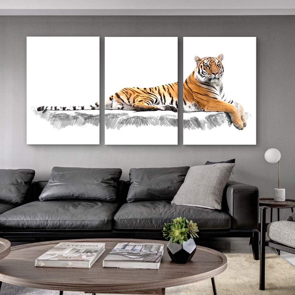 Premium 3-Panel Tiger Canvas Wall Art - 24x36 Inches Framed Painting for Living Room, Bedroom & Office Decor - Wildlife Home Decorations & Unique Gift Idea
