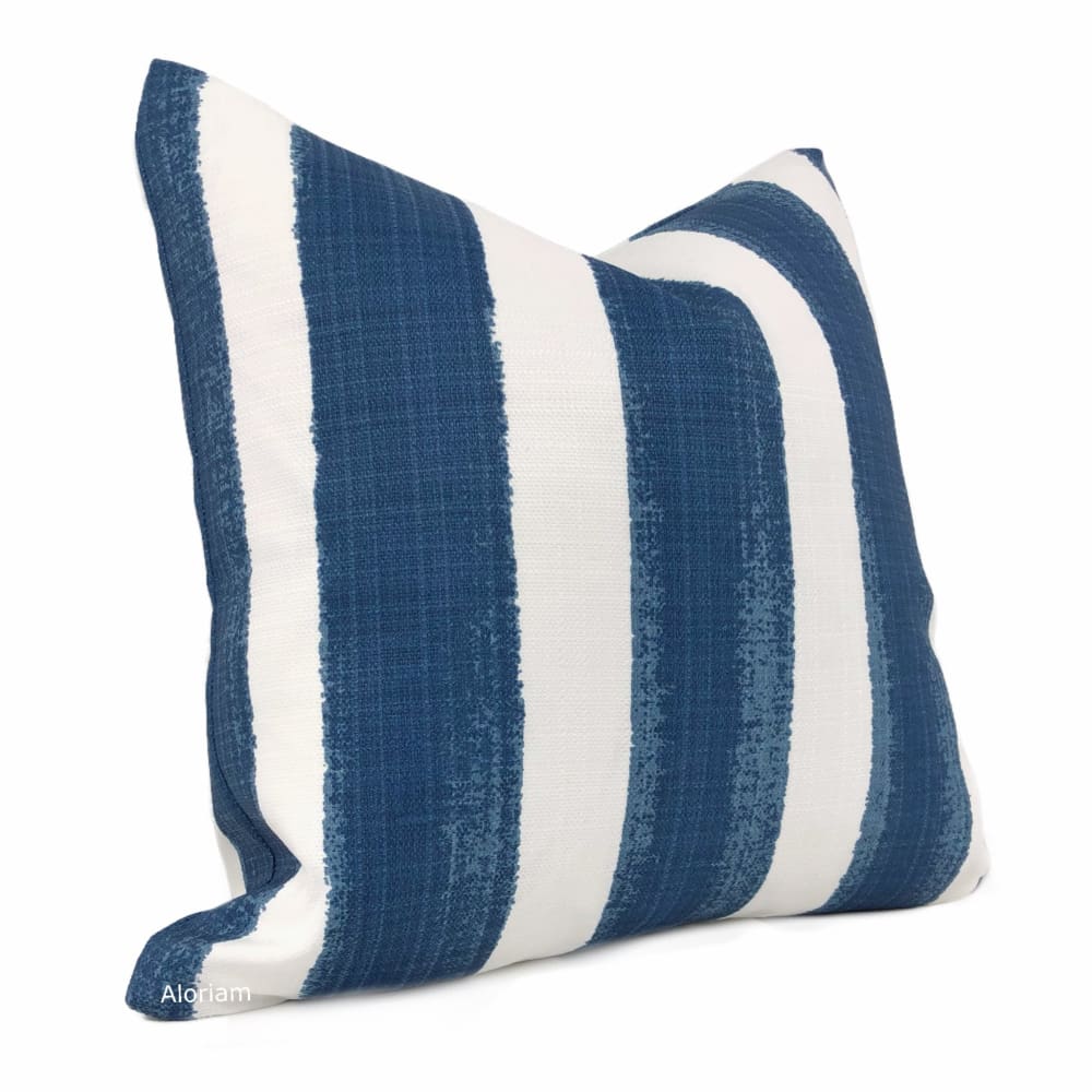 Ethan Navy Blue and White Stripe Pillow Cover - Indoor Outdoor Decorative Throw Pillow Case for Sofa, Bed, Patio, and Porch