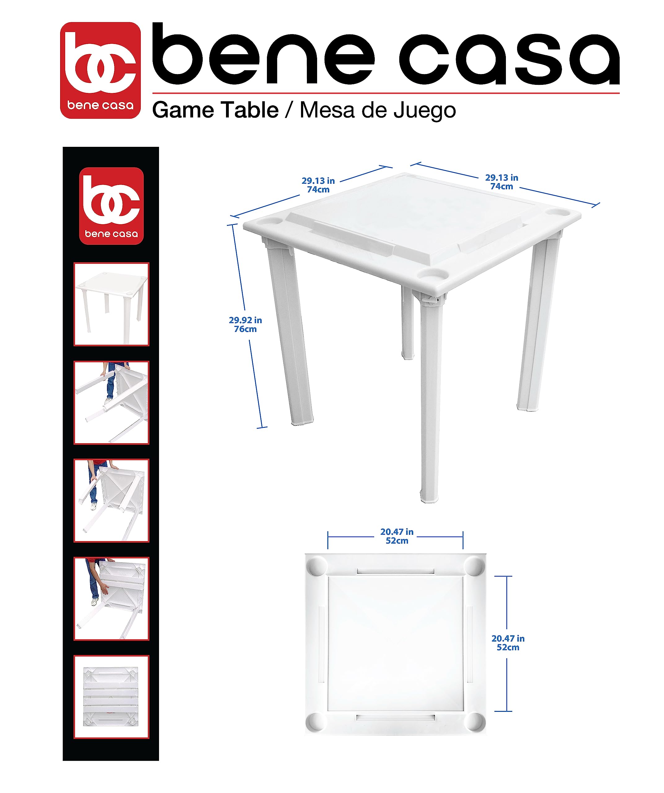 Bene Casa White Game Table with Domino & Scrabble Racks - Indoor & Outdoor Use for Parties