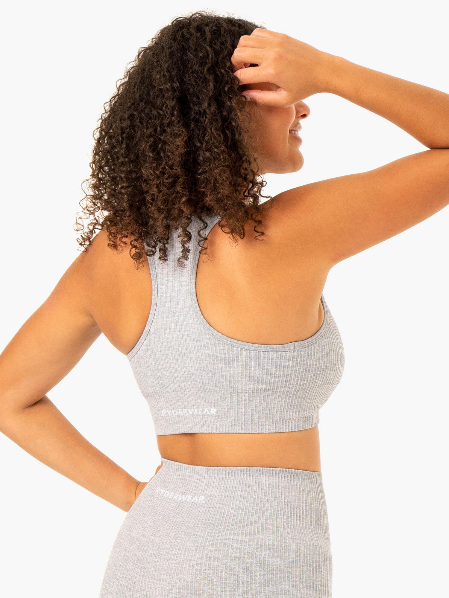 High Support Rib Seamless Sports Bra for Women - Light Grey Marl - Perfect for Yoga, Running & Gym Workouts