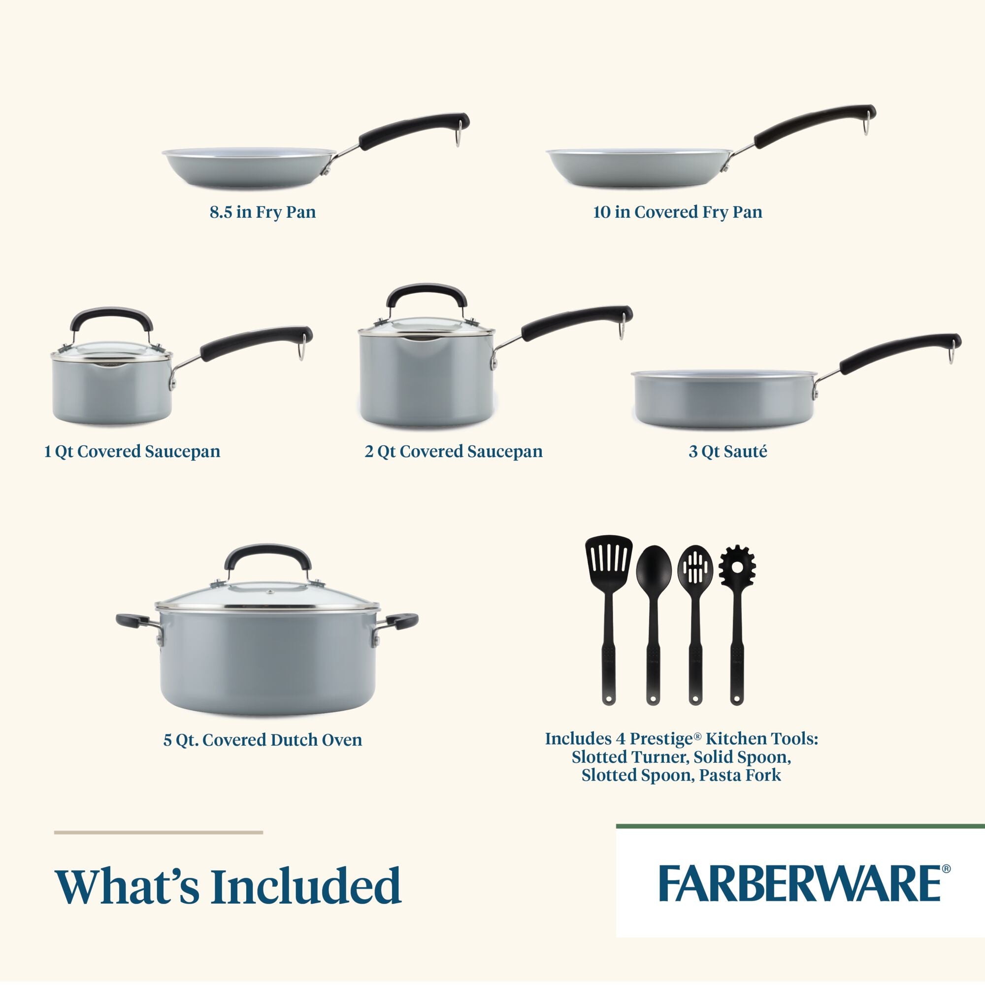 13-Piece Eco-Friendly Recycled Aluminum Nonstick Cookware Set - Durable Ceramic Coating for Healthy Cooking - Perfect for Frying, Sautéing & Baking at Home