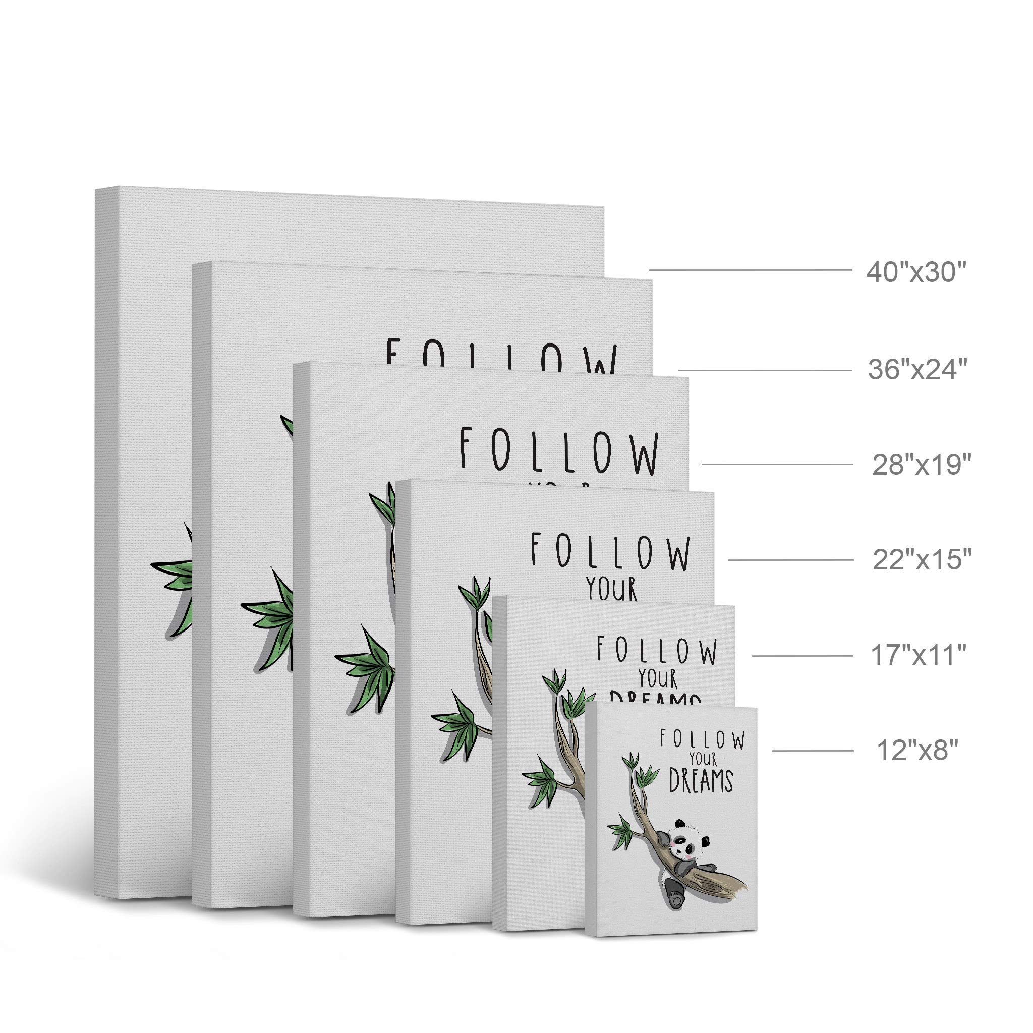 Panda Follow Your Dreams Quote Canvas Wall Art - 12x8 Inch Ready to Hang Nursery Decor, Kids Room Decor & Baby Room Wall Art - Made in USA (White Background) - Perfect for Children's Bedrooms, Playrooms & Daycare Centers