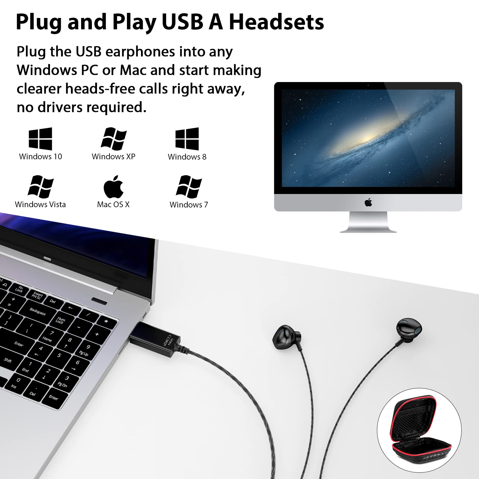ACOCOBUY USB Computer Headset with Microphone - 8.2ft Wired Noise Cancelling HiFi Stereo Gaming Headphones for PC, Laptop (ASUS, Dell, Surface) - Lightweight In-Ear Earphones for Work, Gaming & Online Meetings