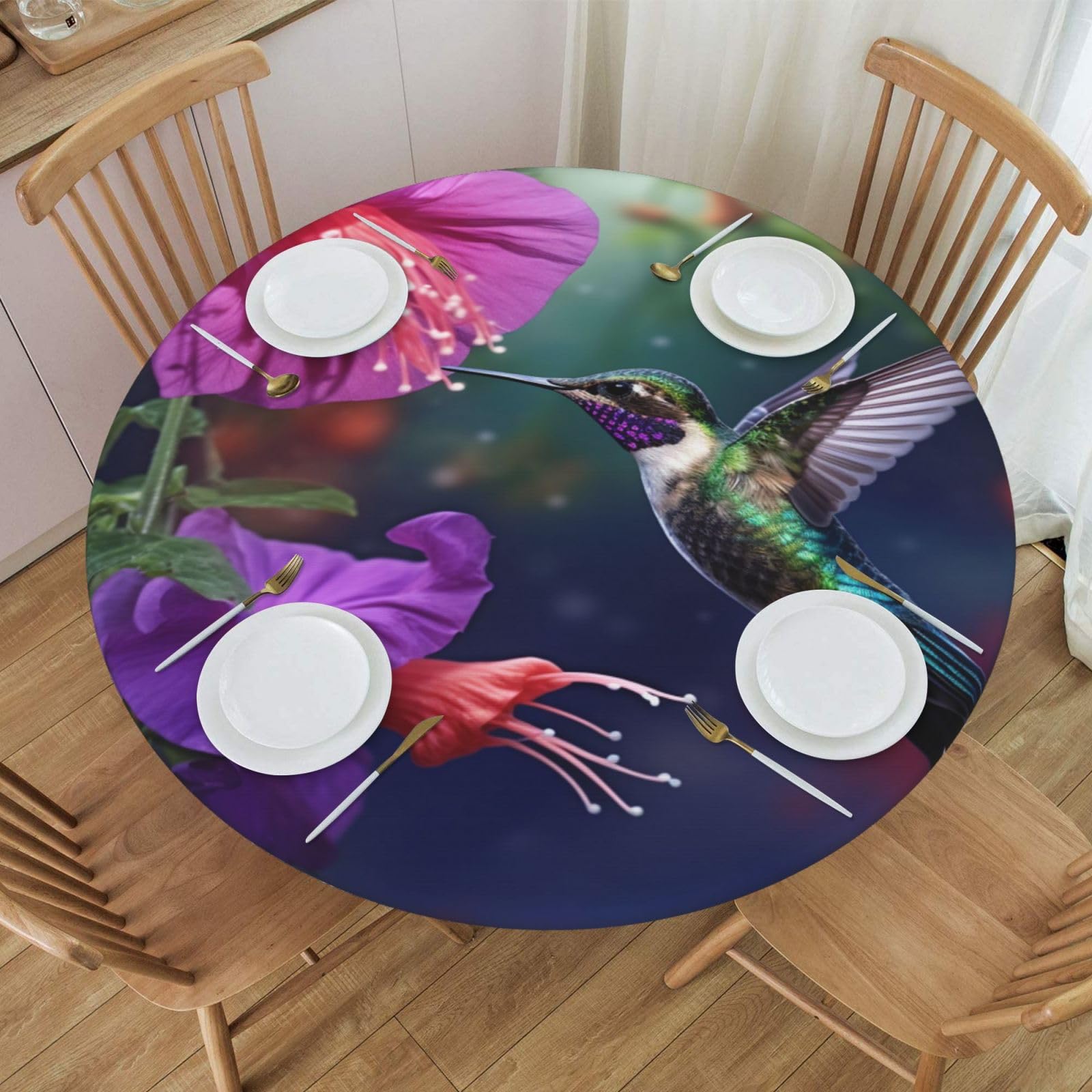 Waterproof Elastic Edge Round Tablecloth - Fits 45