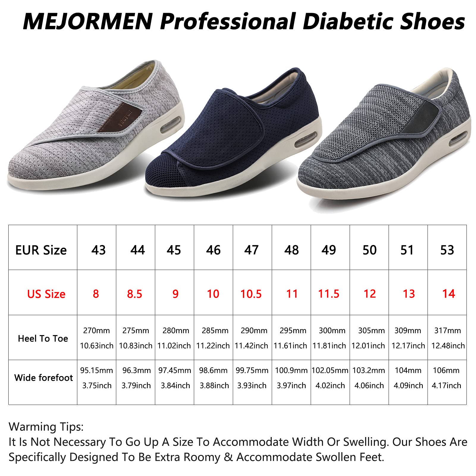 **Men's Extra Wide Diabetic Walking Sneakers – Adjustable Closure, Lightweight & Supportive for Swollen Feet, Edema – Ideal for Casual Wear, Daily Walking & Foot Comfort**