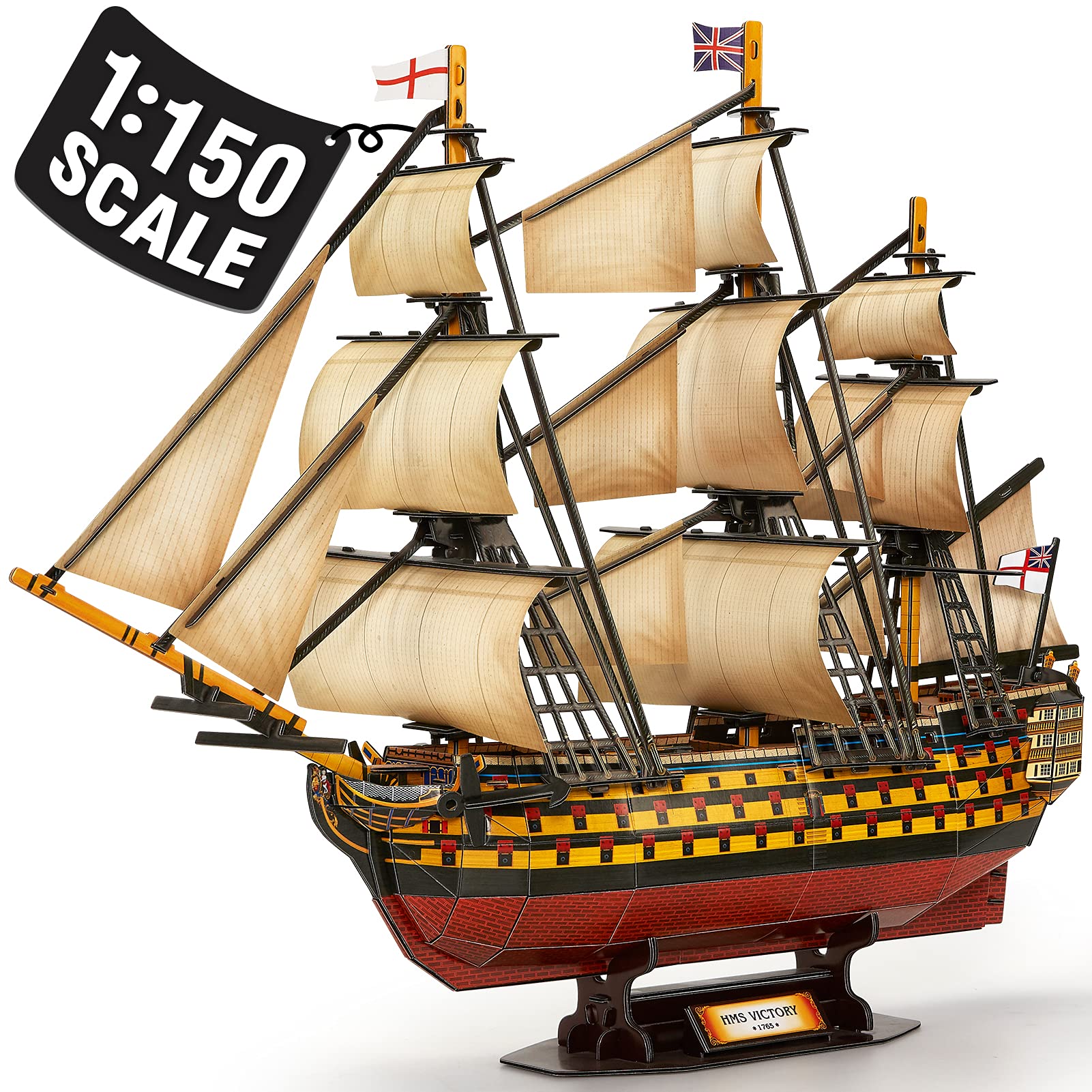 CubicFun 3D Puzzle HMS Victory Ship Model Kit - 189 Piece Large Wooden Sailing Vessel Building Set for Adults & Teens - Perfect for Home Decor, Gift Giving & Stress Relief