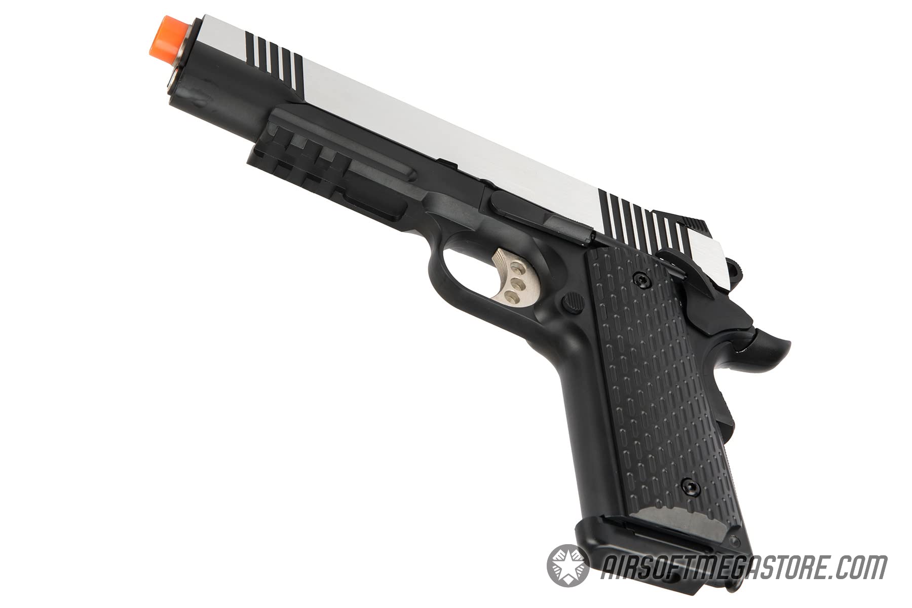 Full Metal R28 1911 Desert Warrior GBB Airsoft Pistol - Black/Silver Tactical Airsoft Gun for Military Simulation & Target Shooting