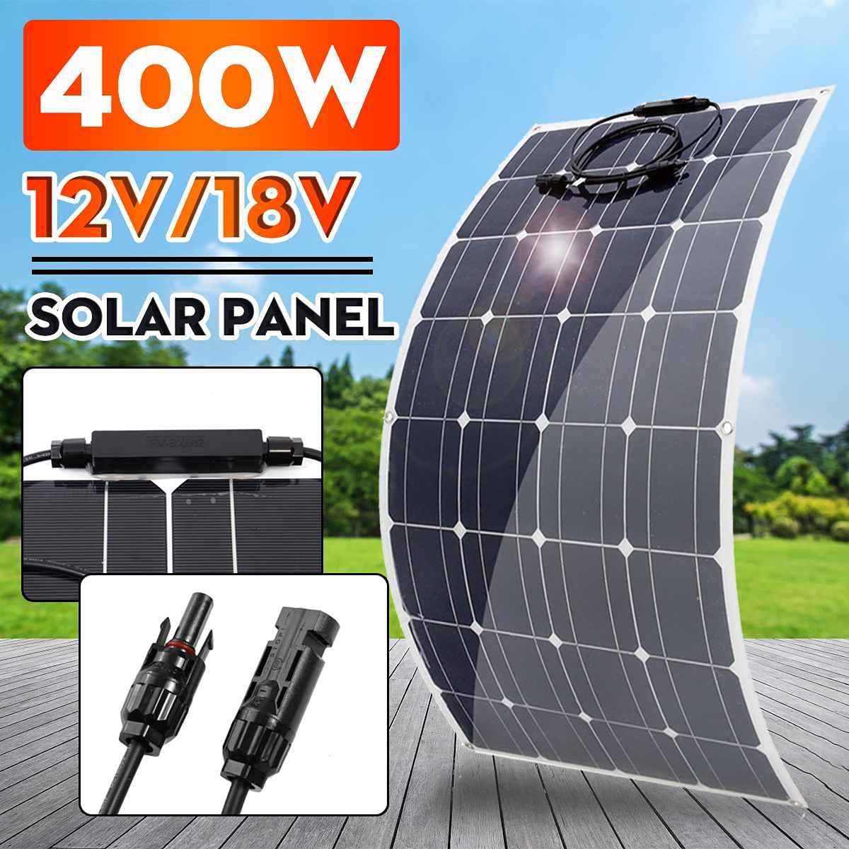 800W 400W 18V 105Cm Flexible Solar Panel Kit - Portable RV Camping Solar Charger for Car Battery, Rechargeable Power System - Perfect for Off-Grid Living, Road Trips & Emergency Power Backup
