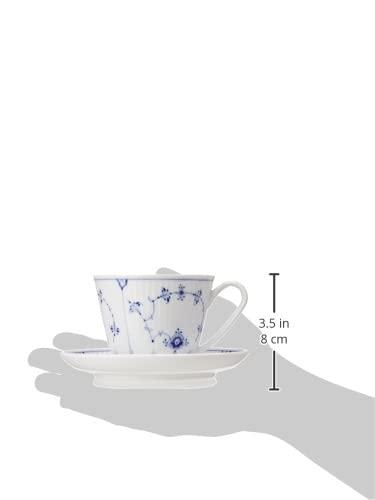 Royal Copenhagen Blue Fluted Plain Cup & Saucer Set - 8.5 oz (240 ml) Fine Porcelain Tea Cup - Elegant Wedding Gift, Anniversary Present & Tea Party Essential - Perfect for Bridal Showers, Afternoon Tea & Home Decor