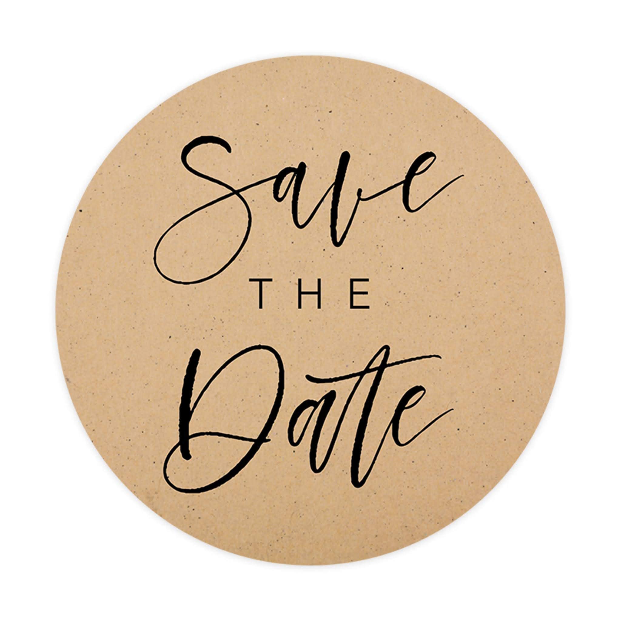 Save The Date Stickers - 2 Inch Round Kraft Brown Wedding Seals with Modern Cursive Design - 120-Pack for Invitations, Envelopes & Stationery - Perfect for DIY Wedding Planning & Bridal Shower Decorations