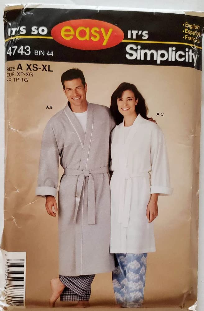 Simplicity 4743 Women's & Men's Robe and Pajama Pants Set - Comfortable Loungewear for Teens & Adults (XS-XL) | Perfect for Relaxing at Home, Spa Days & Gift Giving
