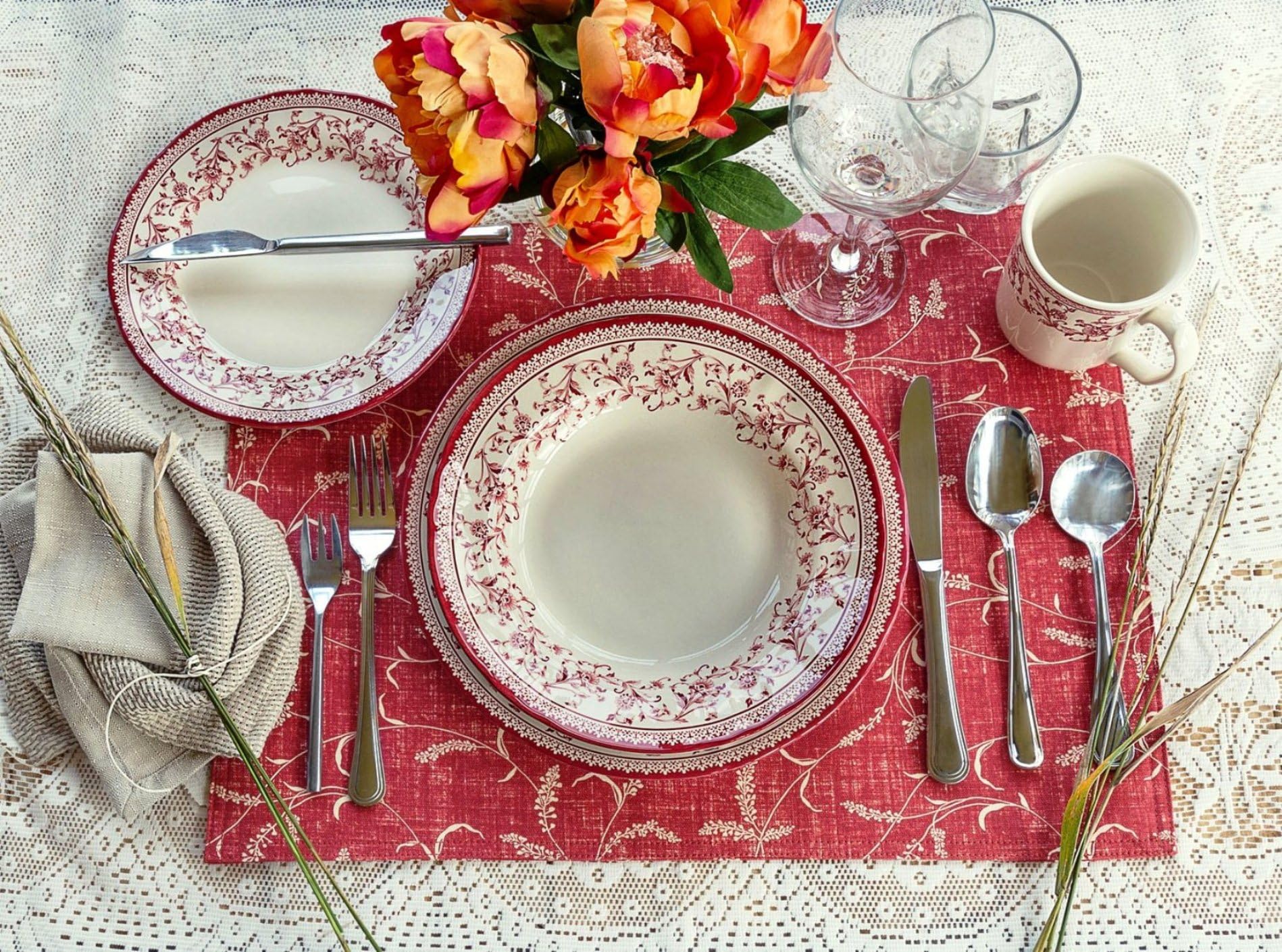 12-Piece Premium Porcelain Dinnerware Set for 4 - Elegant Aster Pink | Formal Dining, Wedding Registry & Holiday Entertaining