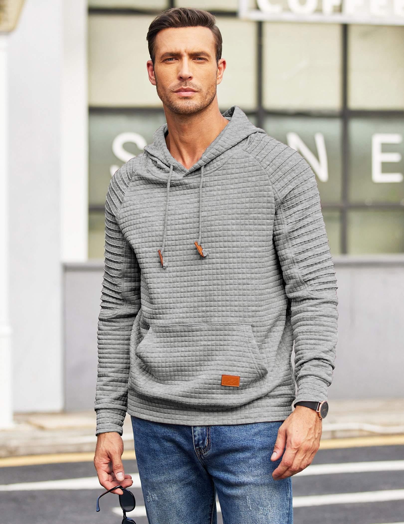 COOFANDY Men's Casual Long Sleeve Pullover Hoodie with Drawstring & Kangaroo Pocket - Soft Waffle Knit Fabric for Everyday Wear, Street Style & Outdoor Activities