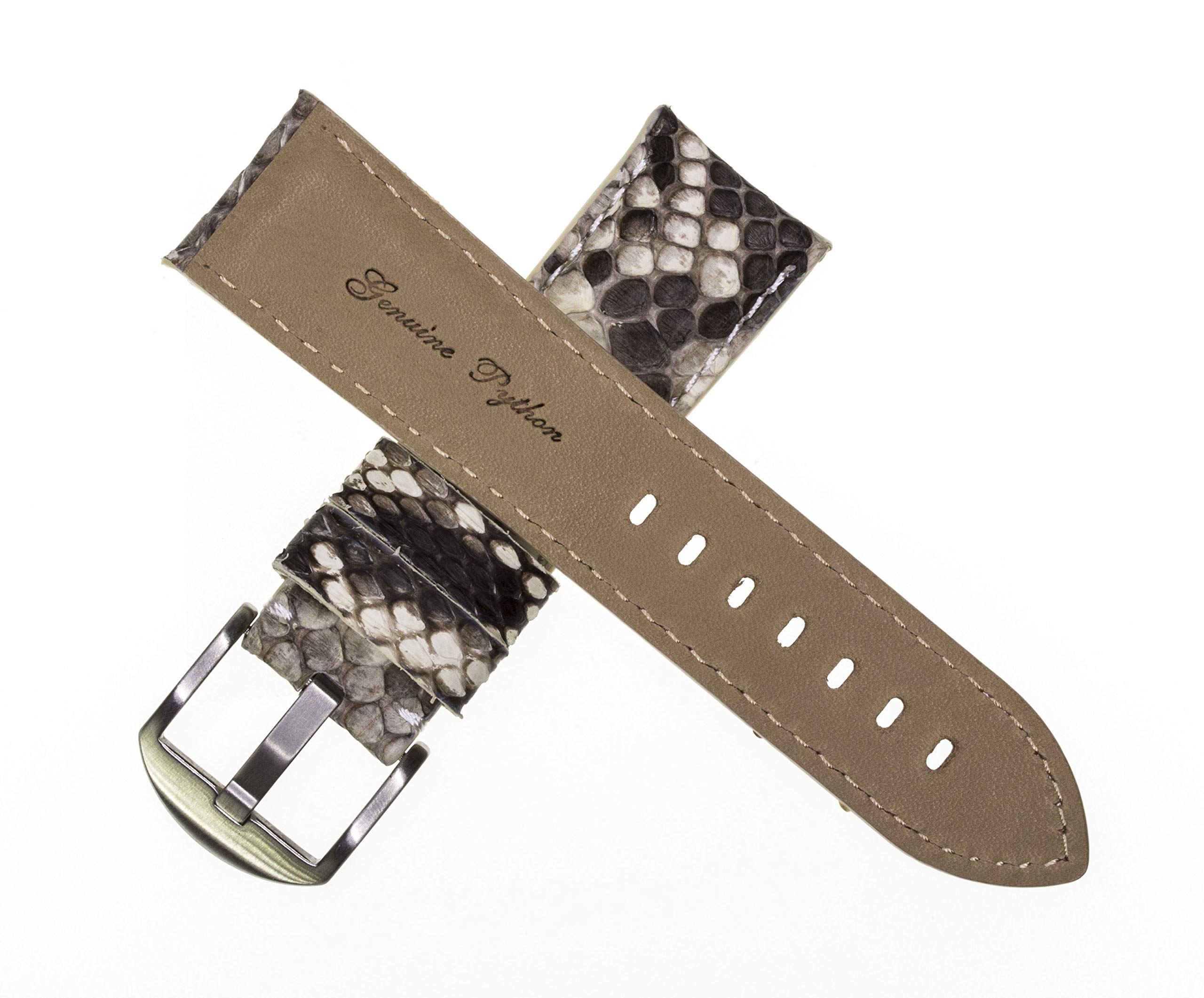 22mm Genuine Python Skin Leather Watch Band - Cream White Strap with Brushed Tang Buckle for Breitling Watches | Luxury Replacement Strap for Dress Watches & Formal Occasions