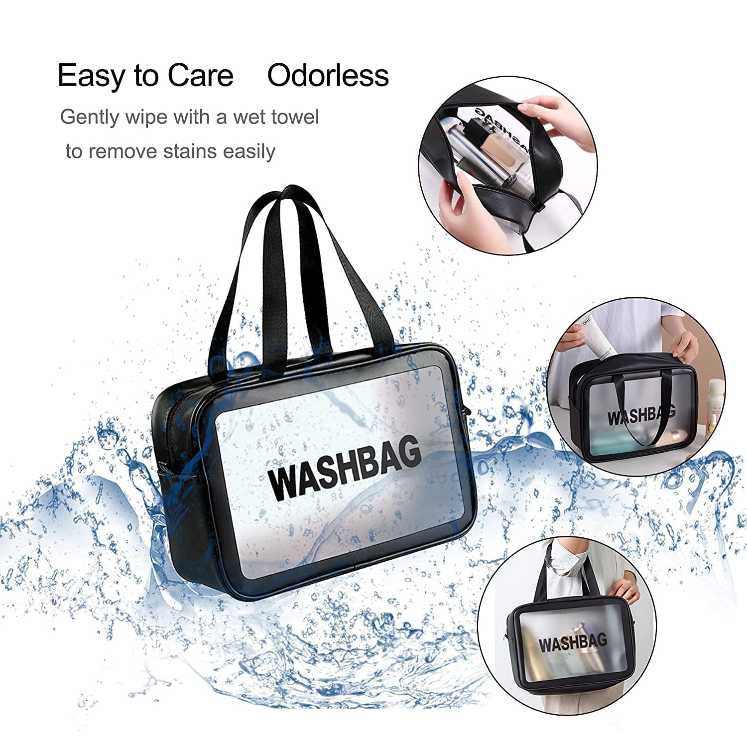 Clear PVC Toiletry Bag - Travel Cosmetic Pouch & Makeup Organizer for Men & Women | Waterproof Wash Bag for Gym, Vacation & Business Trips (Black)
