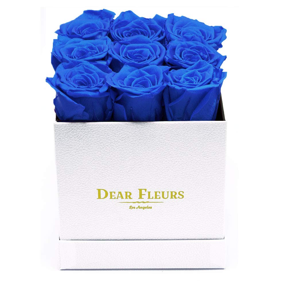 Real Preserved Roses That Last 1 Year | Luxury Azure Blue Roses in White Leather Gift Box | Perfect for Anniversaries, Valentine's Day & Home Decor