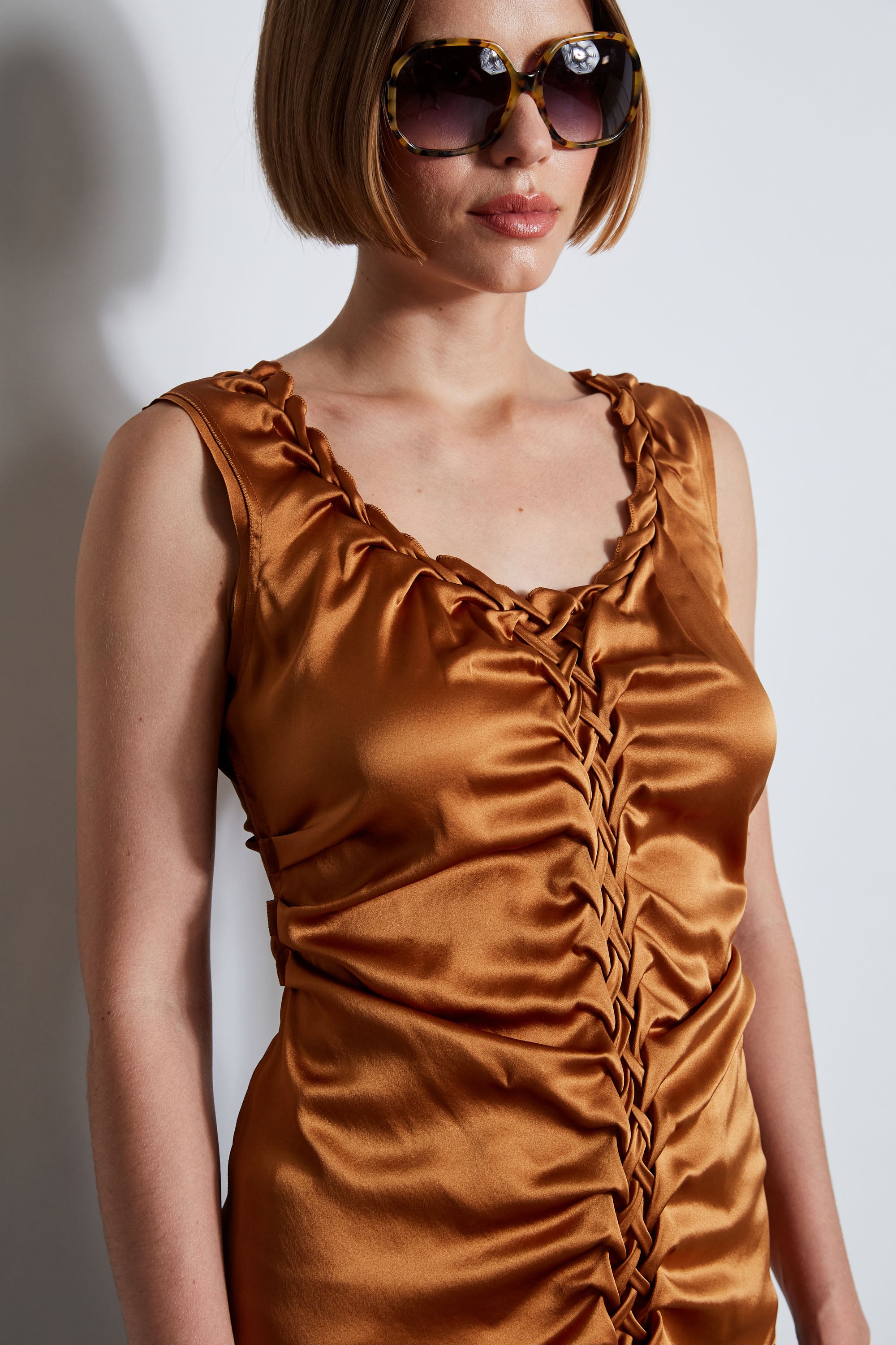 Silk Satin Ruched Braided Crop Top for Women - Elegant & Comfortable Blouse for Party, Date Night & Special Occasions