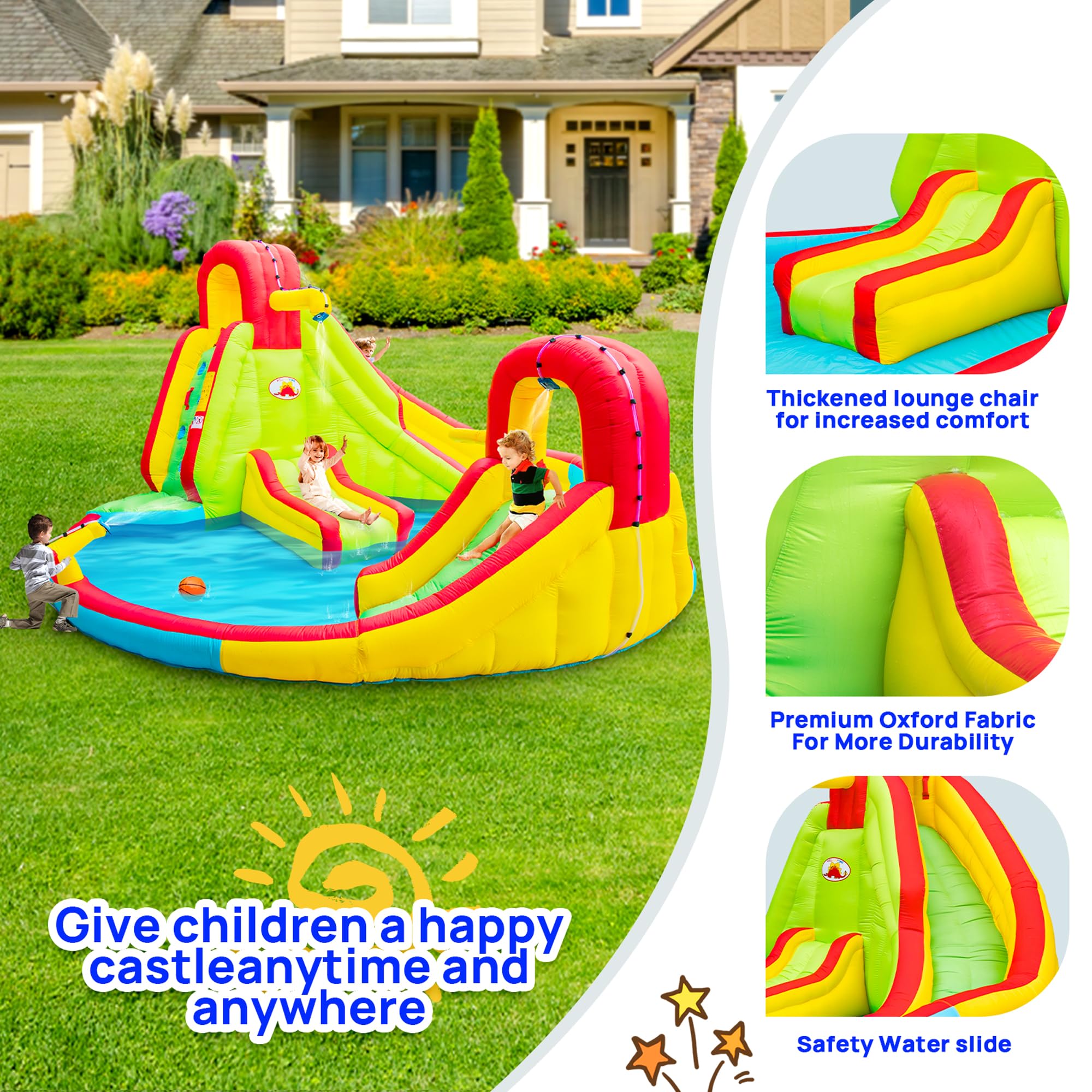 Best Heavy Duty Inflatable Water Slide Park with Double Slides & Climbing Wall | Outdoor Bounce House with Fountain & Air Blower Included | Perfect for Backyard Parties, Summer Fun & Kids Birthday Celebrations