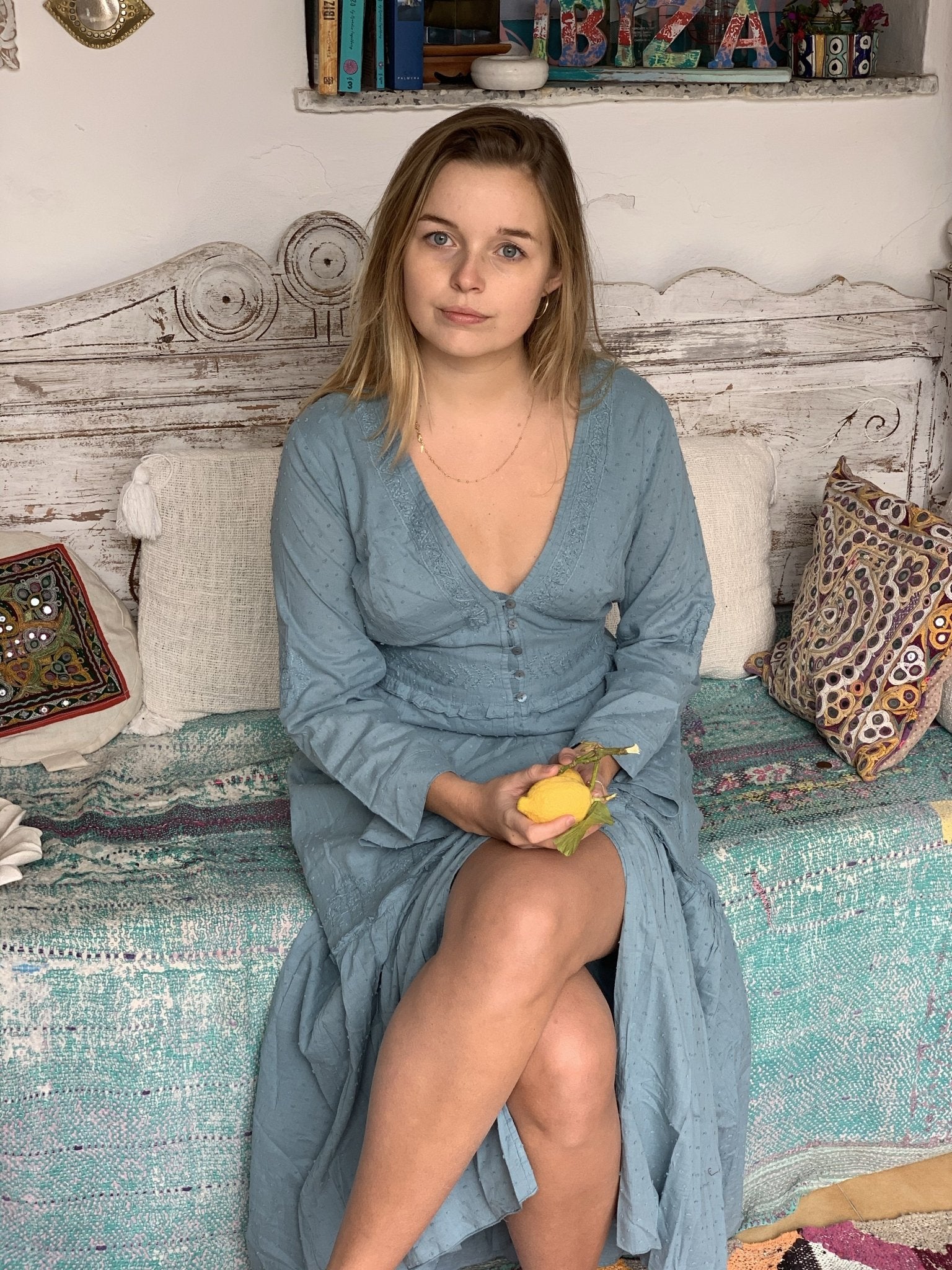 Blue Boho Dress for Women - Organic Muslin Cotton Resort Wear | Perfect for Maldives & Ibiza Vacations, Beach Getaways & Summer Festivals