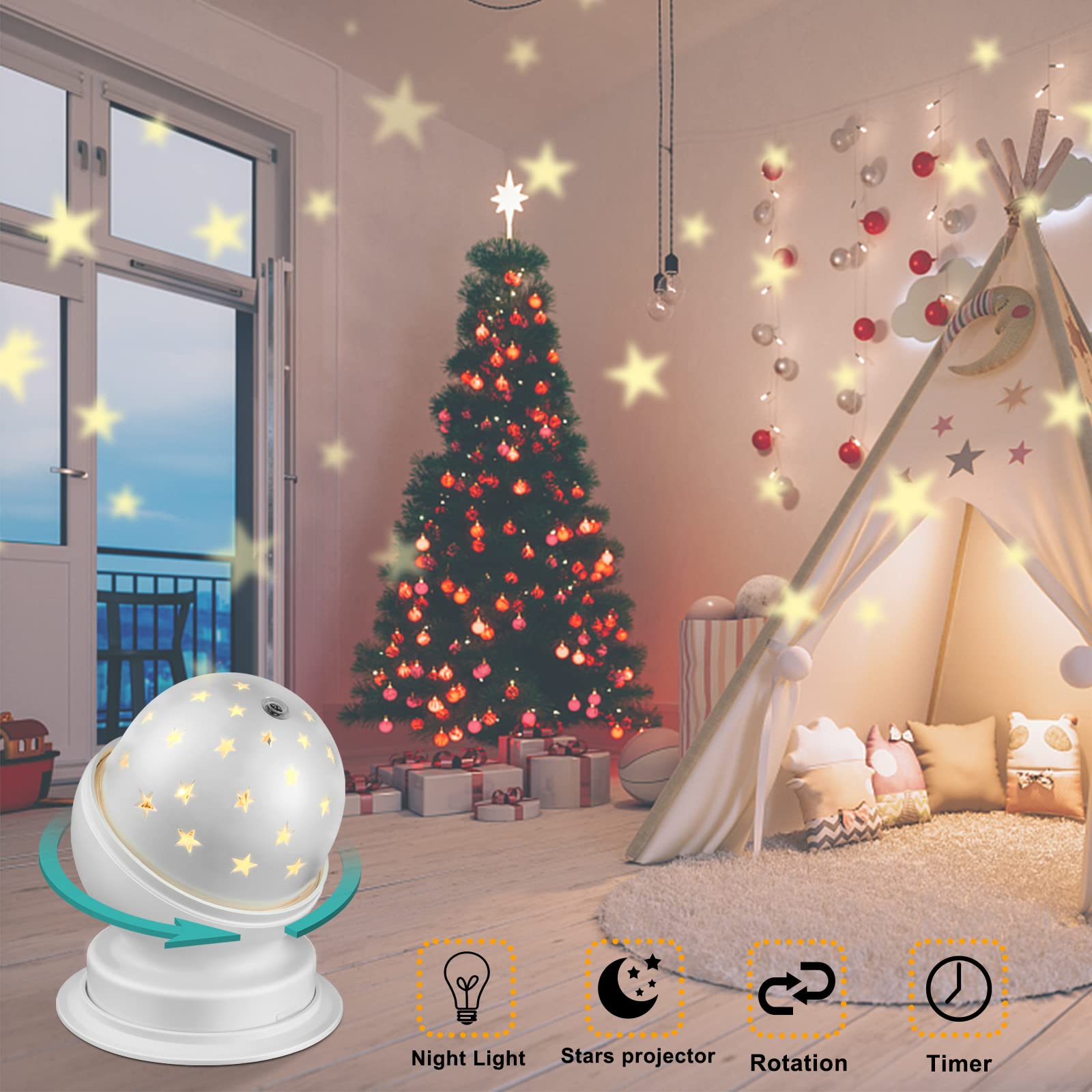 Star Night Light for Kids - Plug-in Night Light with Timer, 3000K Warm White (1 Pack) - Perfect for Bedrooms, Nurseries & Kids' Rooms