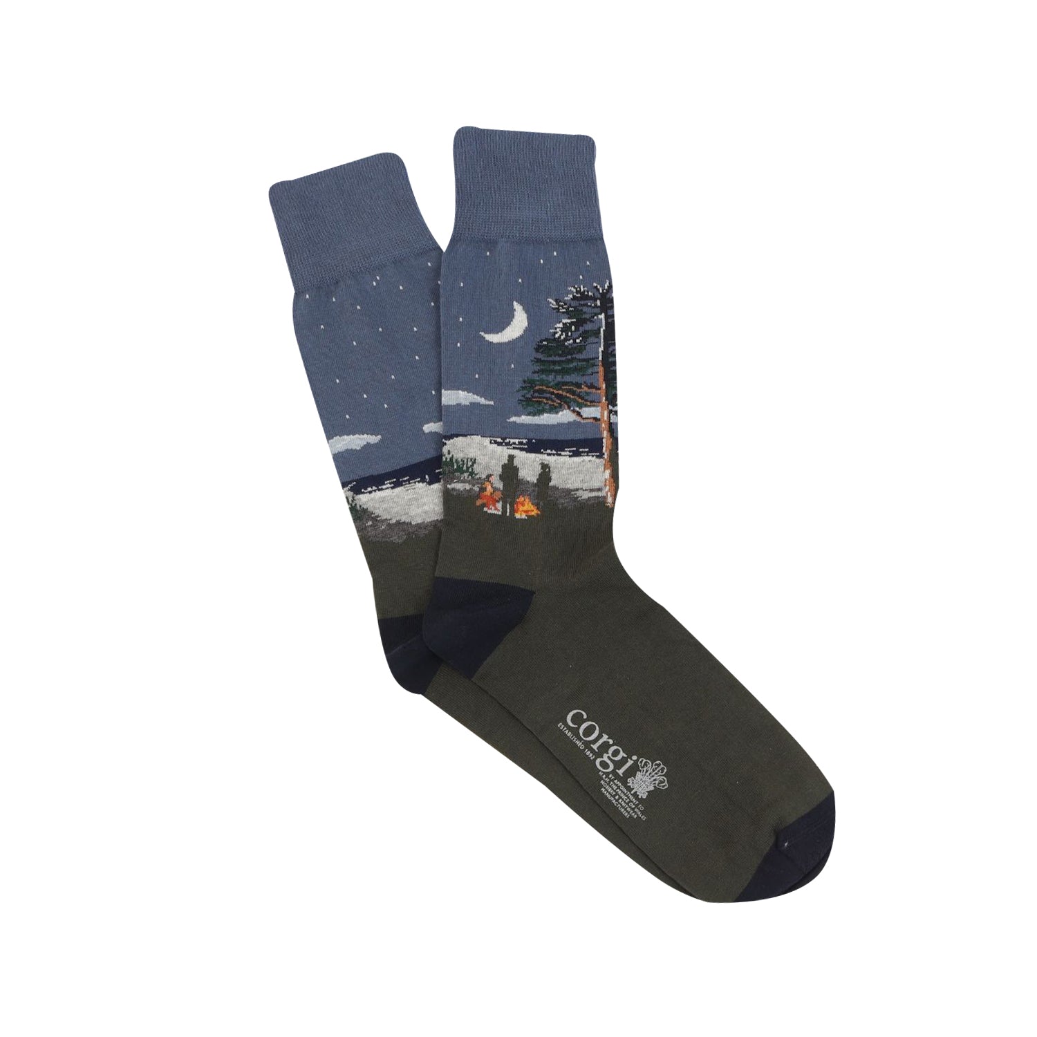 CORGI Campfire Socks for Men & Women - Cozy Blue/Grey/Multi Color Hiking Socks - Perfect for Outdoor Adventures, Camping & Cold Weather