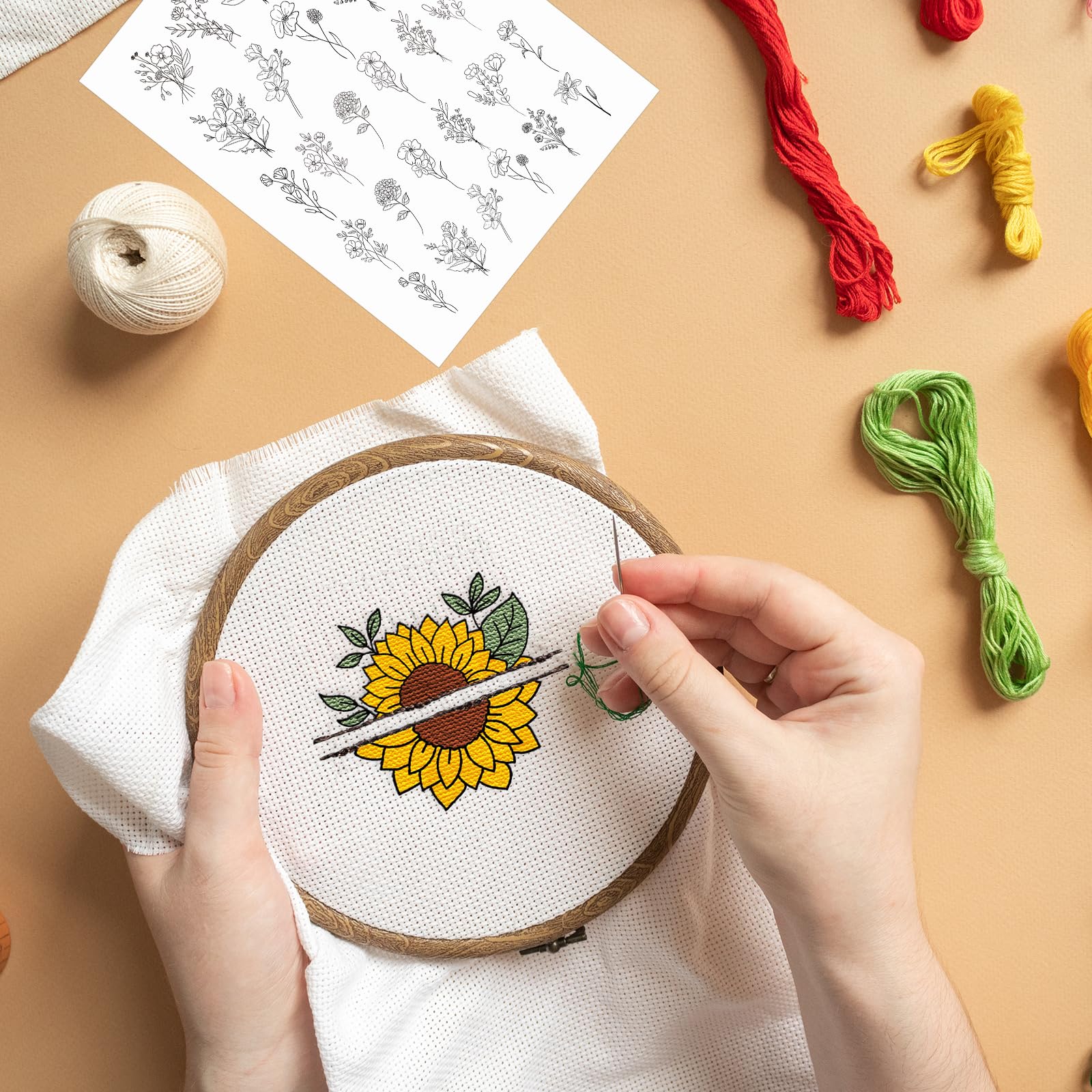 Water Soluble Embroidery Patterns - 44 Pcs Flower Design Stick and Stitch Stabilizer Papers for Hand Sewing | Wash Away Floral Transfer Patterns for DIY Crafts, Quilting & Fabric Projects