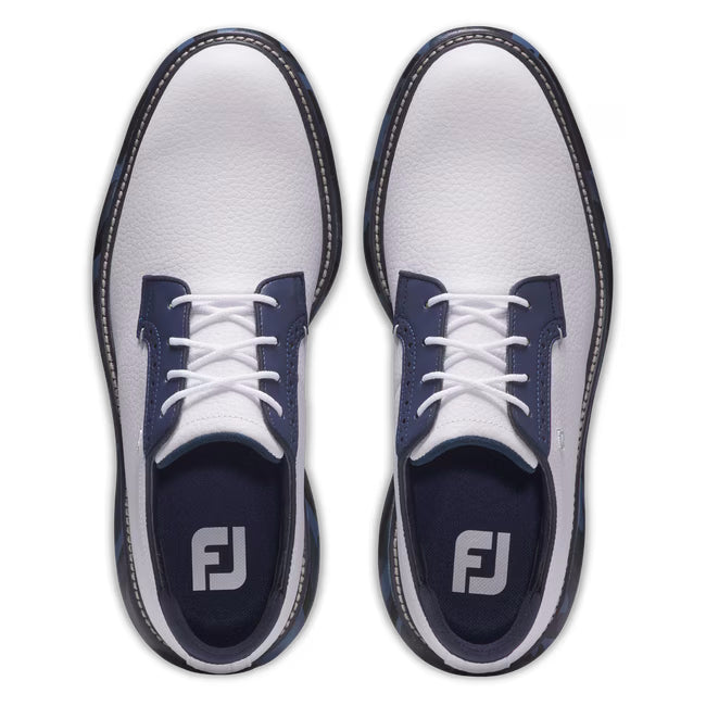 FootJoy Men's Traditions Golf Shoes - White/Navy Camo | Spiked Comfort for Walking & Golfing | Perfect for Golf Courses & Casual Wear