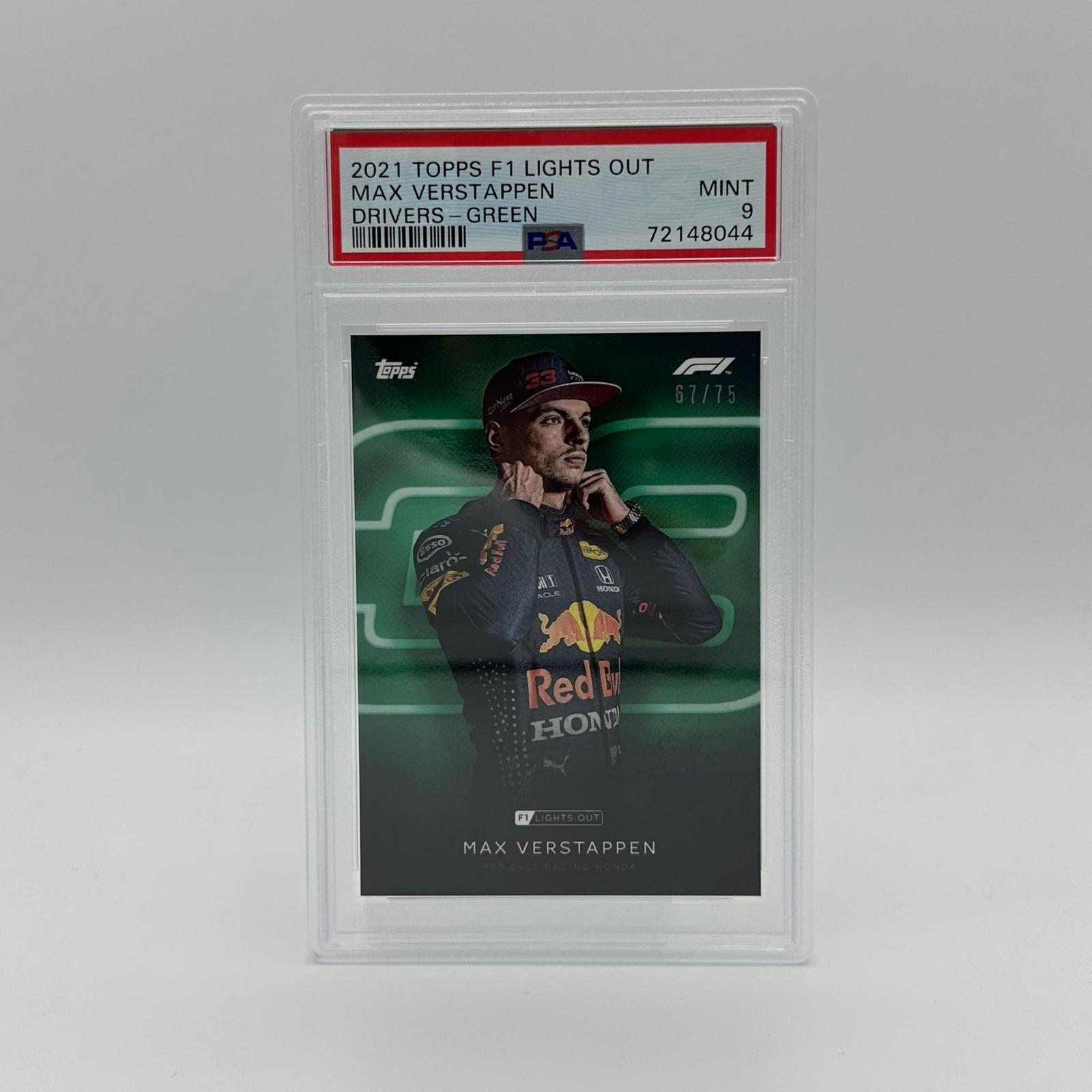 PSA 9 Graded 67/75 Max Verstappen Green Parallel Racing Card - Perfect for F1 Collectors, Sports Memorabilia Displays & Trading Card Investments
