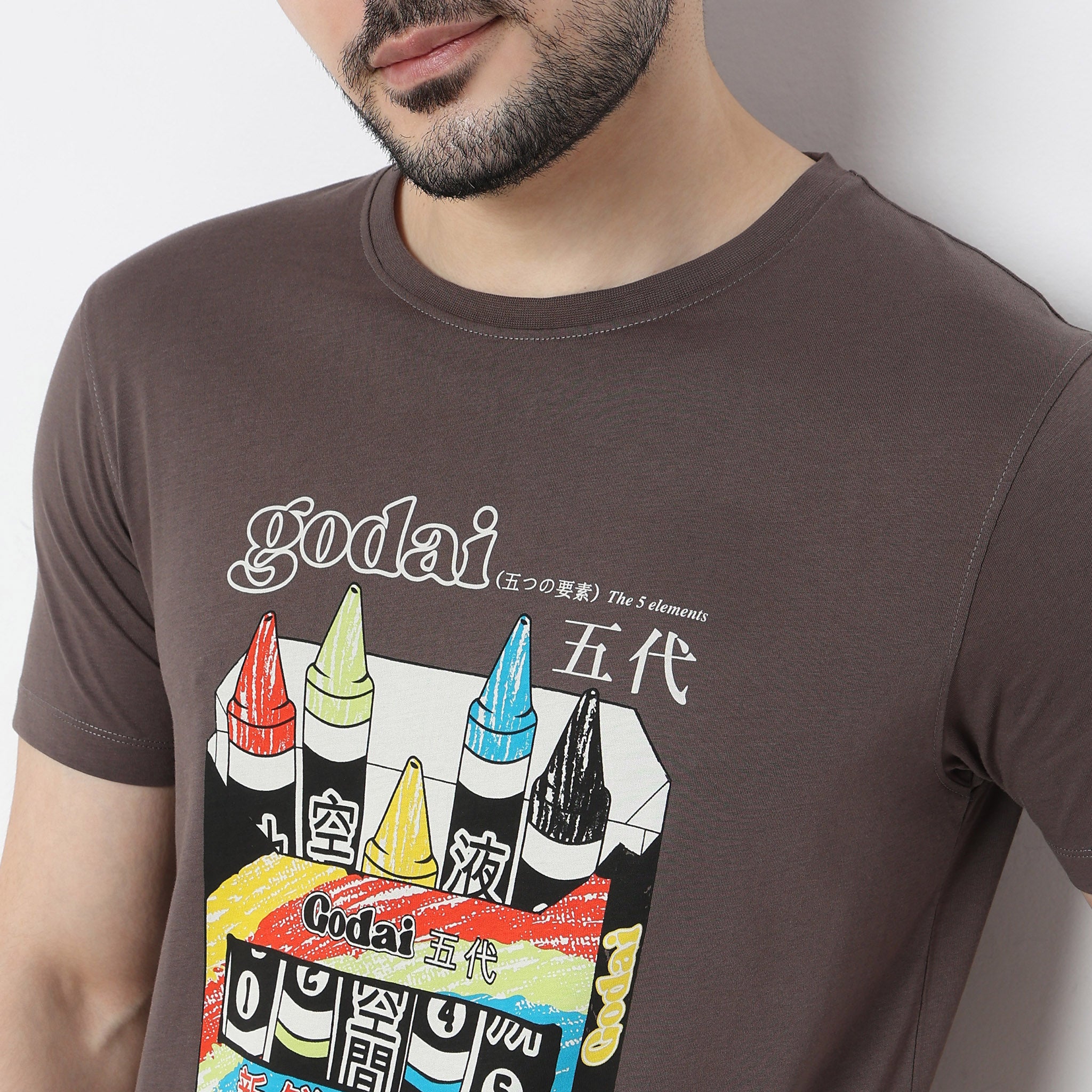 Graphite Crew Neck Cotton T-Shirt for Men - Soft Comfortable Casual Tee for Everyday Wear, Gym, and Outings