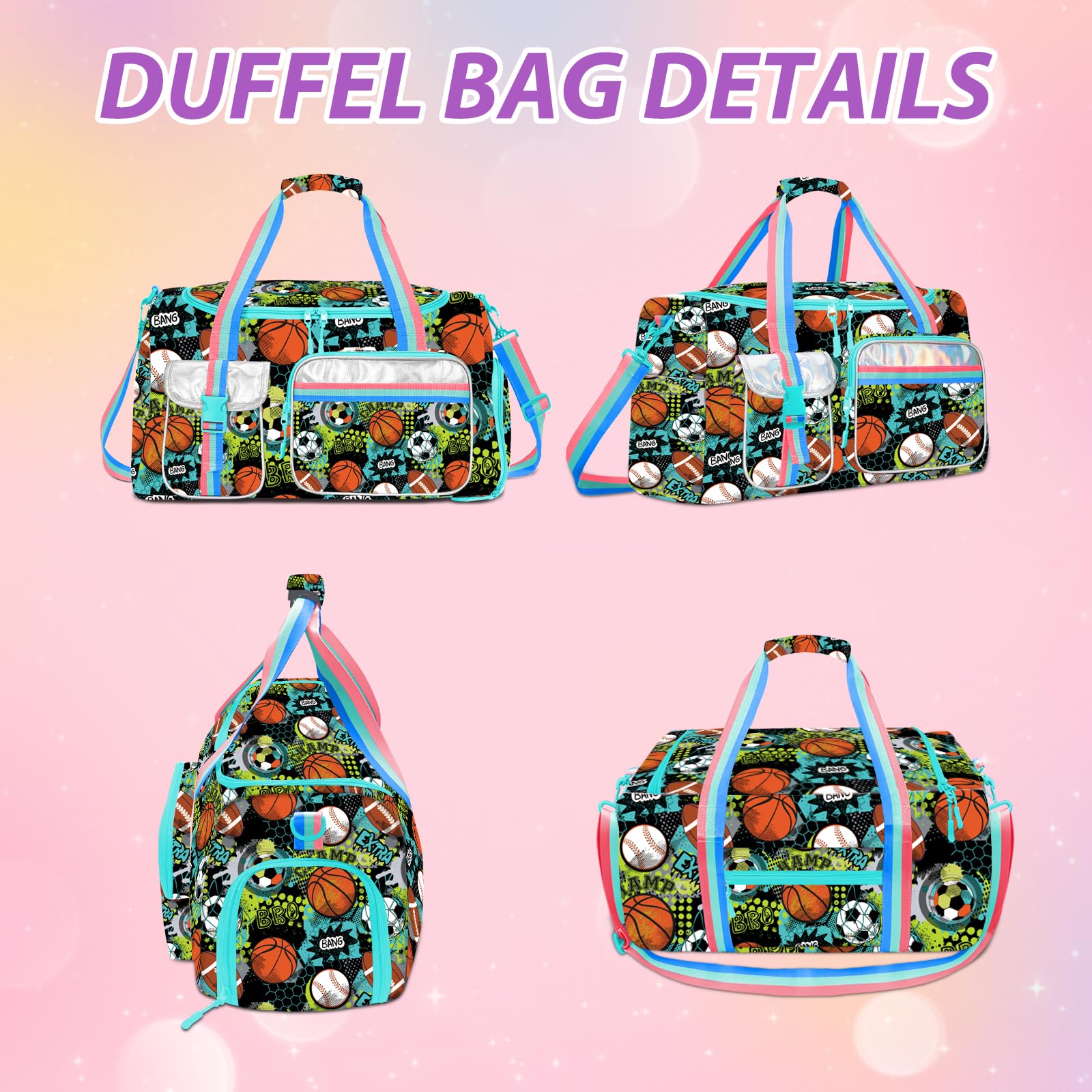 **Kids Duffle Bag for Travel & Sleepovers - Lightweight Gym & Dance Bag with Shoe Compartment - Perfect for Girls, Boys & Women (School, Sports, Weekend Trips)**