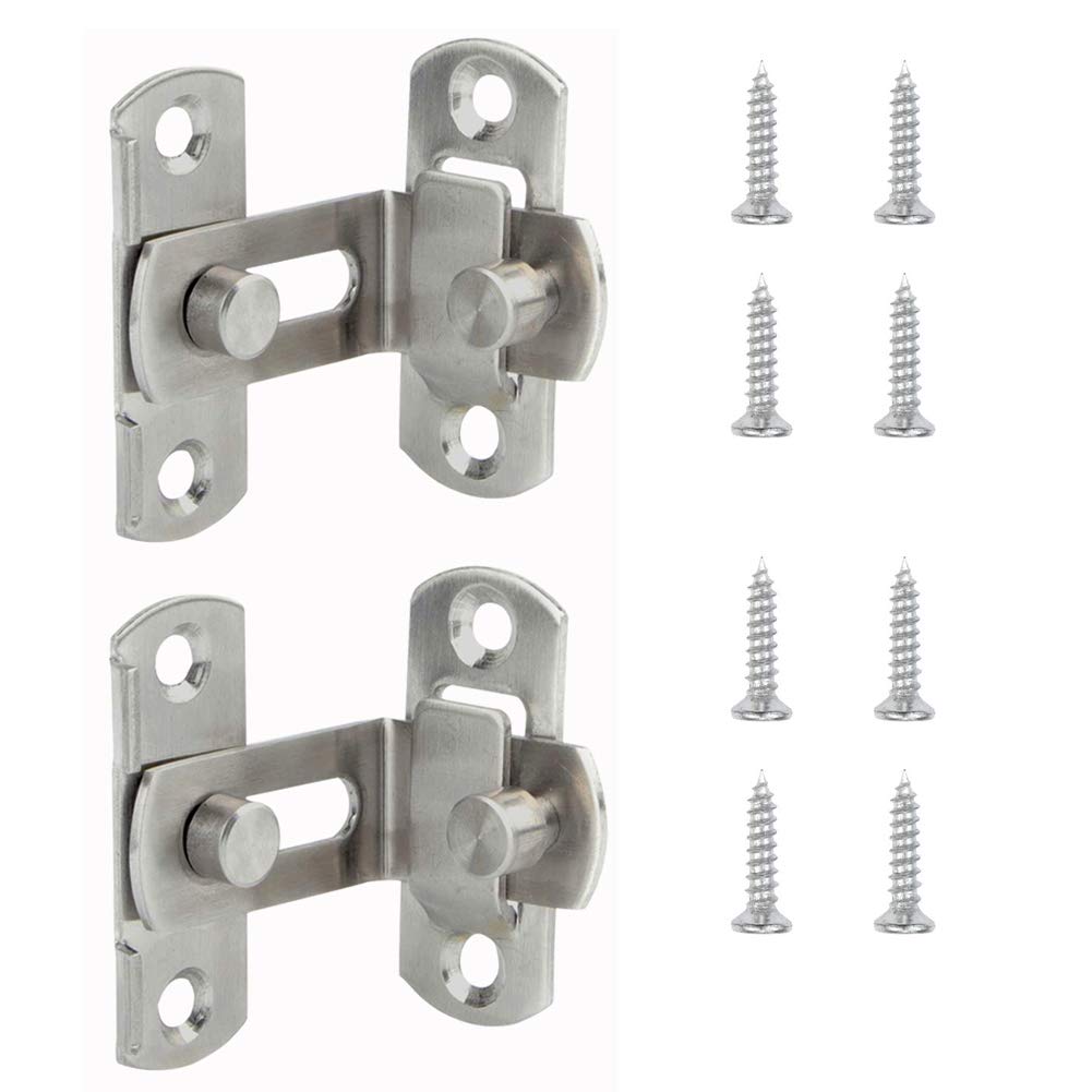 3 Inch 90 Degree Right Angle Door Latch Hasp Safety Sliding Lock for Windows, Doors, Cabinets, and Gates - Pack of 2