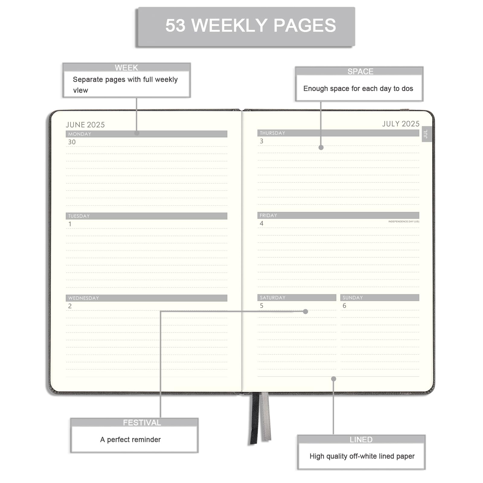 2025-2026 Academic Planner - A5 Weekly & Monthly Diary from July 2025 to June 2026 | 14.6 x 21 cm Grey Organizer with Pen Holder, Inner Pocket & 40 Notes Pages | Perfect for Students, Professionals & Office Use