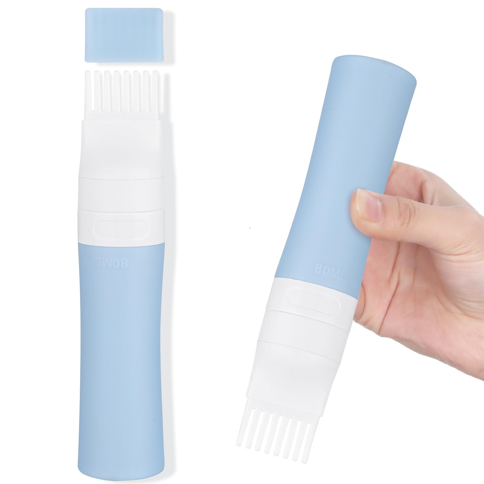 **Blue Silicone Root Comb Applicator Bottle with Lid - Hair Dye & Oil Applicator with Graduated Scale - Perfect for Salon, Home Hair Coloring & Scalp Treatments**