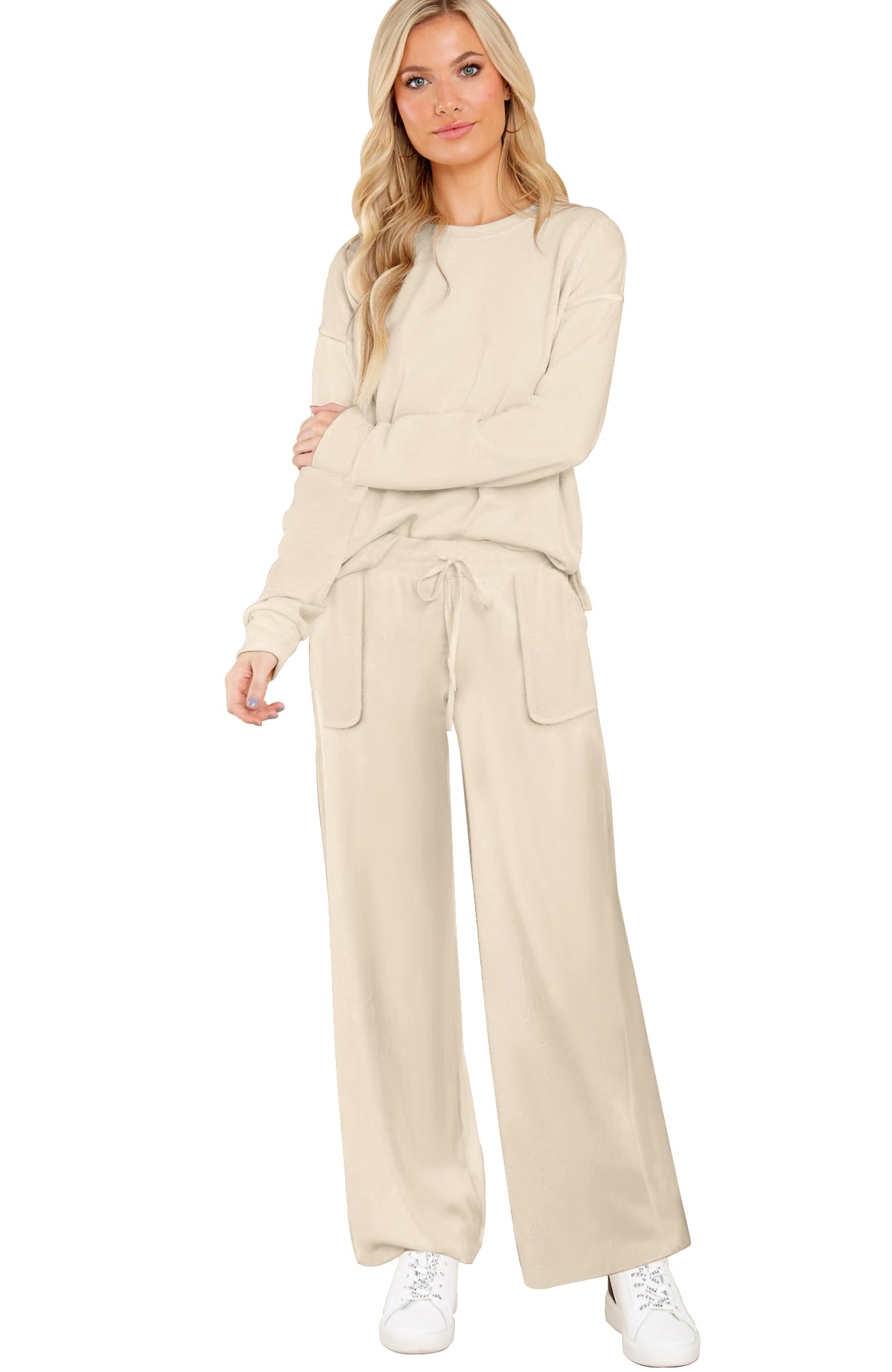 ETCYY Women's 2-Piece Lounge Set - Side Split Sweat Shirt & Wide Leg Sweatpants | Soft Casual Outfit for Home, Yoga & Relaxation | Comfortable Loungewear for Women