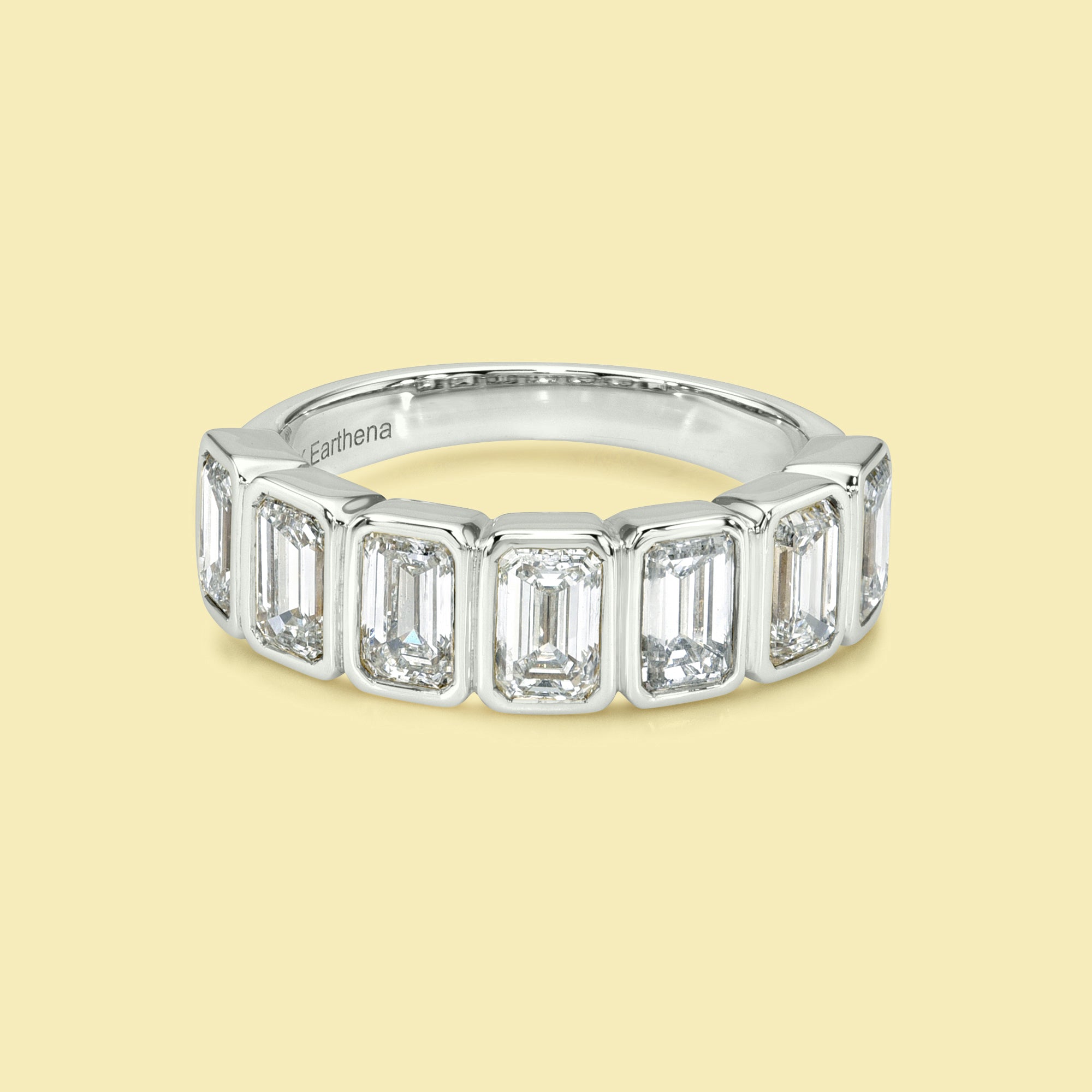 The Fiona - 14K Gold Bezel Set Emerald Cut Diamond Half Eternity Wedding Band Ring for Women | Elegant Anniversary Gift & Bridal Jewelry for Everyday Wear