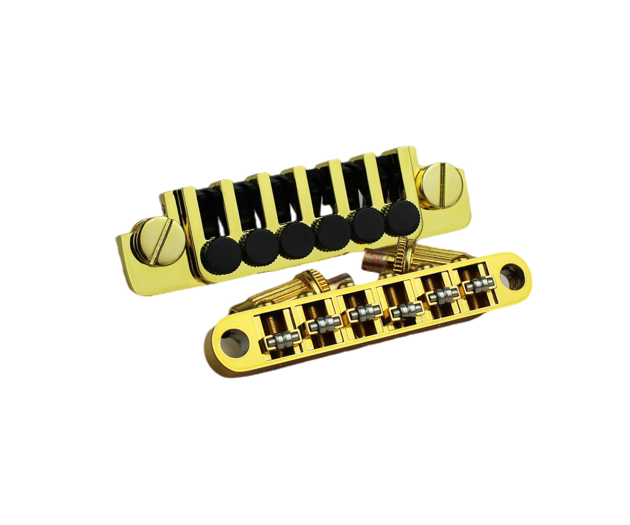 Guyker GM005 LP Guitar Tune-O-Matic Roller Saddle Bridge & Vintage TP-6 Tailpiece Stop Bar Lock Combo Set - Gold Replacement for Les Paul 6-String Electric Guitars | Perfect for Guitar Upgrades, Repairs, and Tone Enhancement