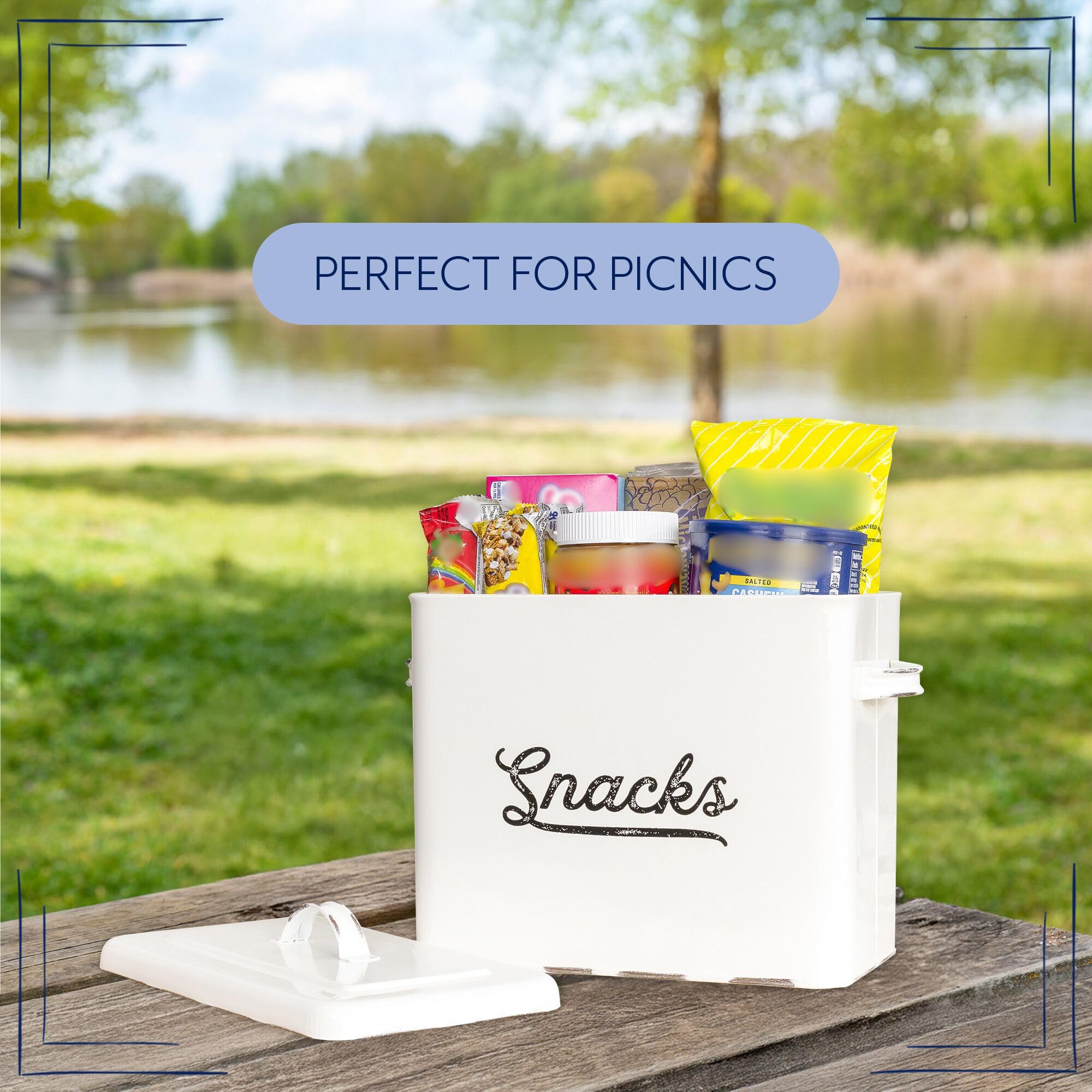 AuldHome Rustic White Enamel Snack Bin - Single Serving Snack Container for Kitchen, Pantry & Party | Perfect for Chips, Nuts, Candy & Snack Storage