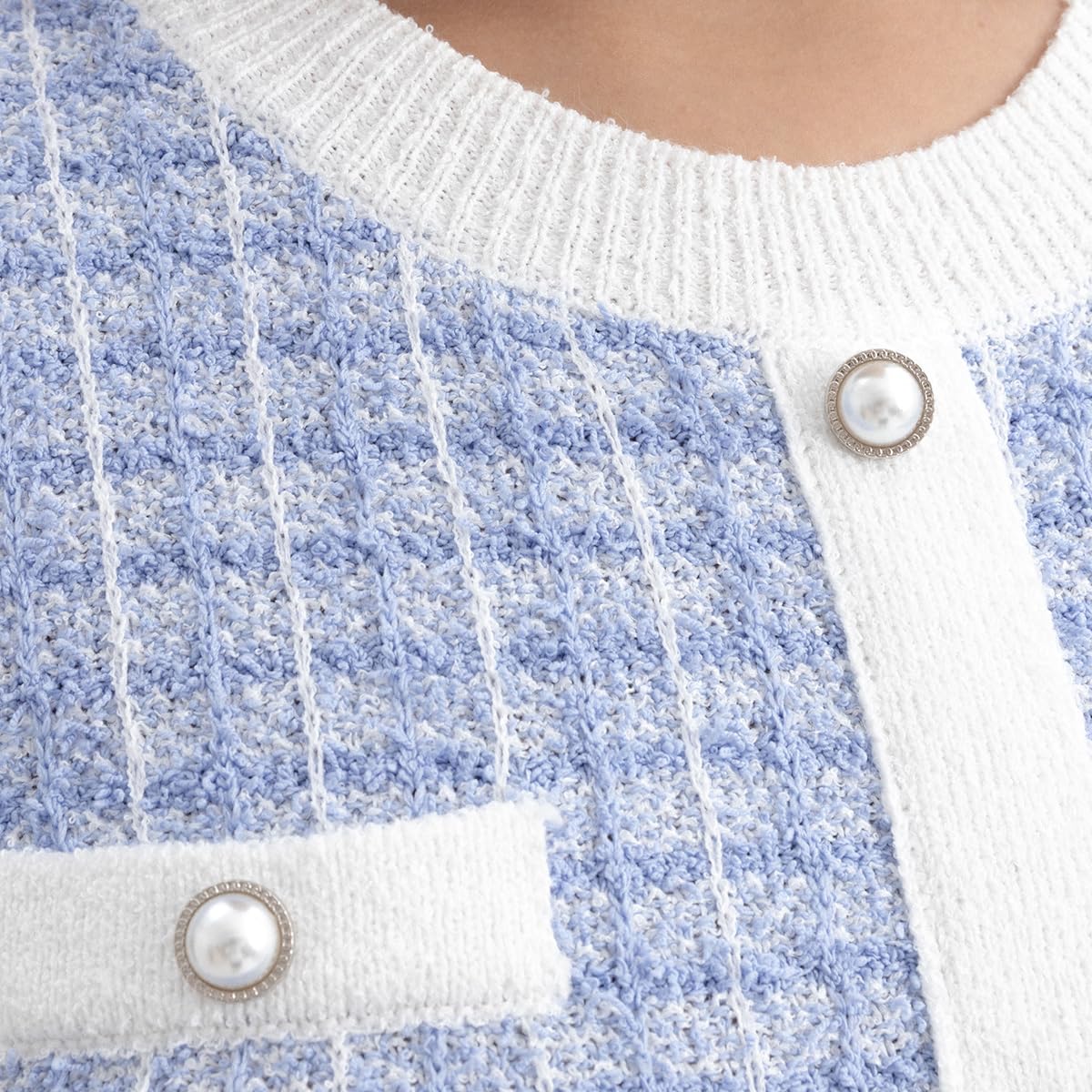 Women's Knit Tweed Sweater Dress with Pearl Buttons - Short Sleeve Mini Dress for Fall, Spring & Summer | Casual Office Wear, Date Night Outfit, Weekend Brunch Dress