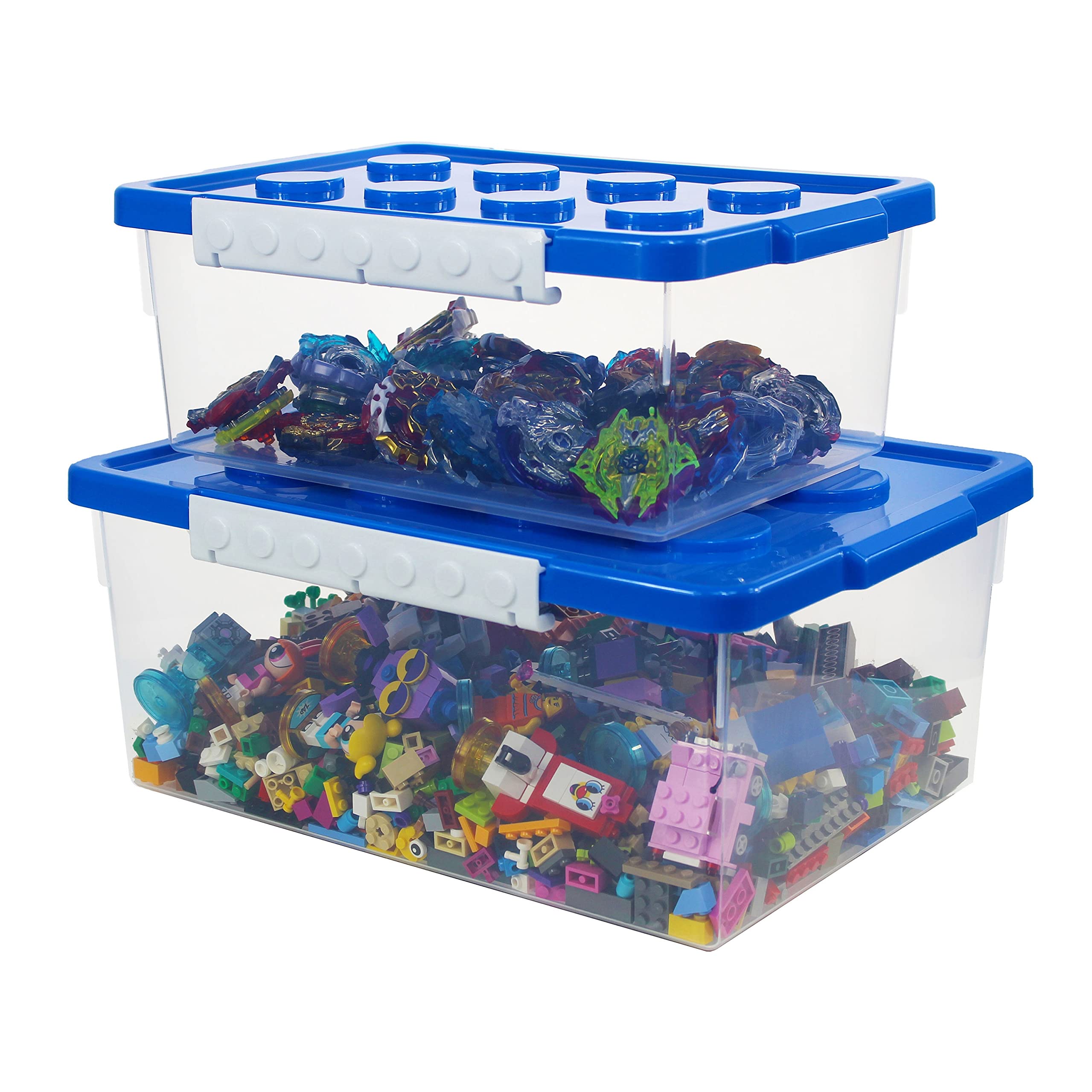 Stackable Clear Toy Storage Bins Set of 2 - Large & Small Organizer for LEGO, Barbie Dolls & Hot Wheels - Kids Room Organization & Playroom Storage Solutions