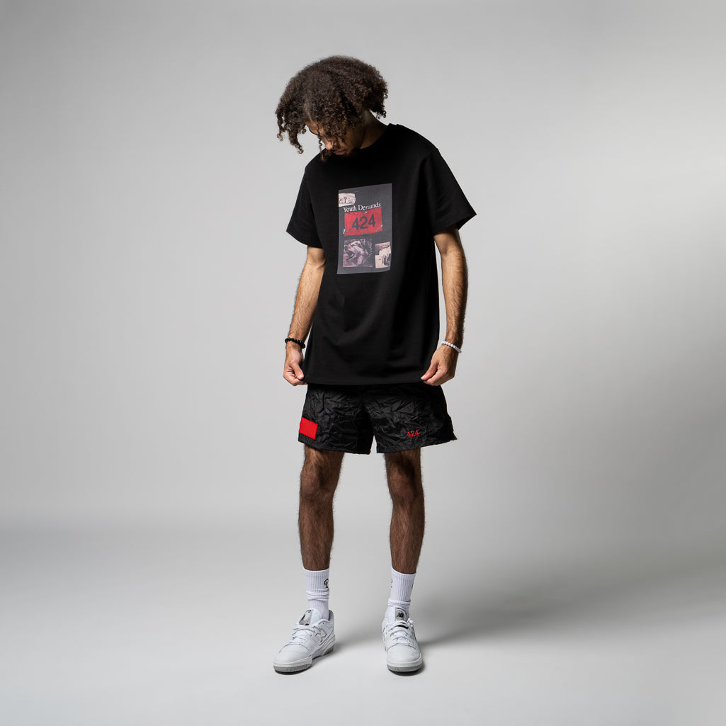 424 Youth Demands Tee - Black Cotton Graphic T-Shirt for Men | Streetwear Fashion & Casual Wear