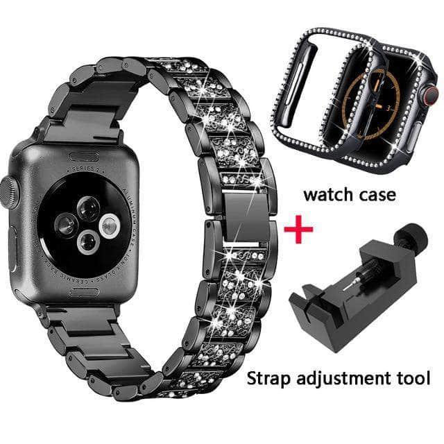 Durable Metal Diamond Strap Bumper Case for Apple Watch Series 6/5/4/SE (44mm/42mm/40mm/38mm) - Stylish Protection for Workouts, Outdoor Activities & Everyday Wear