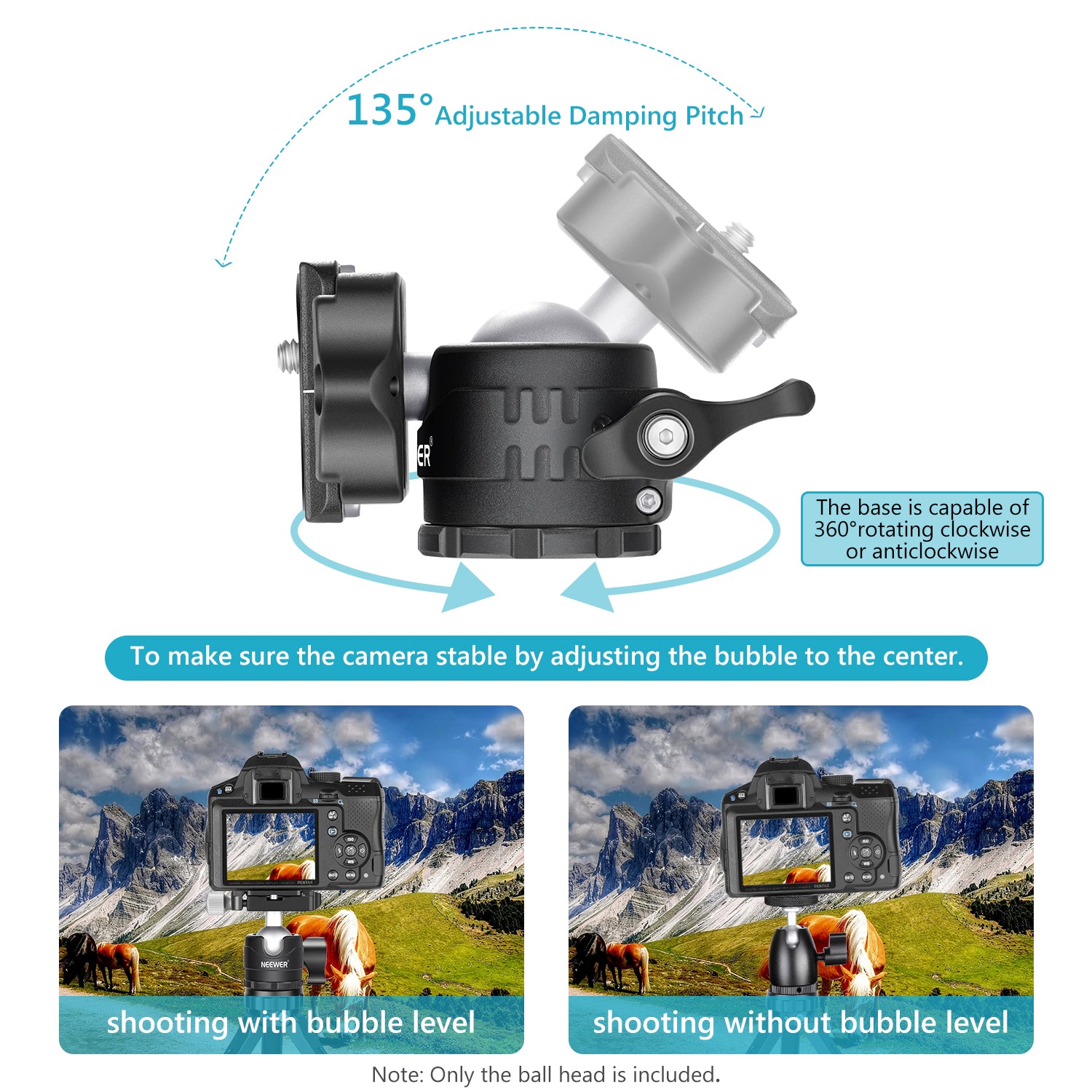 NEEWER LO28 28MM Low Profile Tripod Ball Head - Compact Lightweight Camera Mount for DSLR, Mirrorless & Video - Perfect for Travel, Vlogging & Outdoor Photography