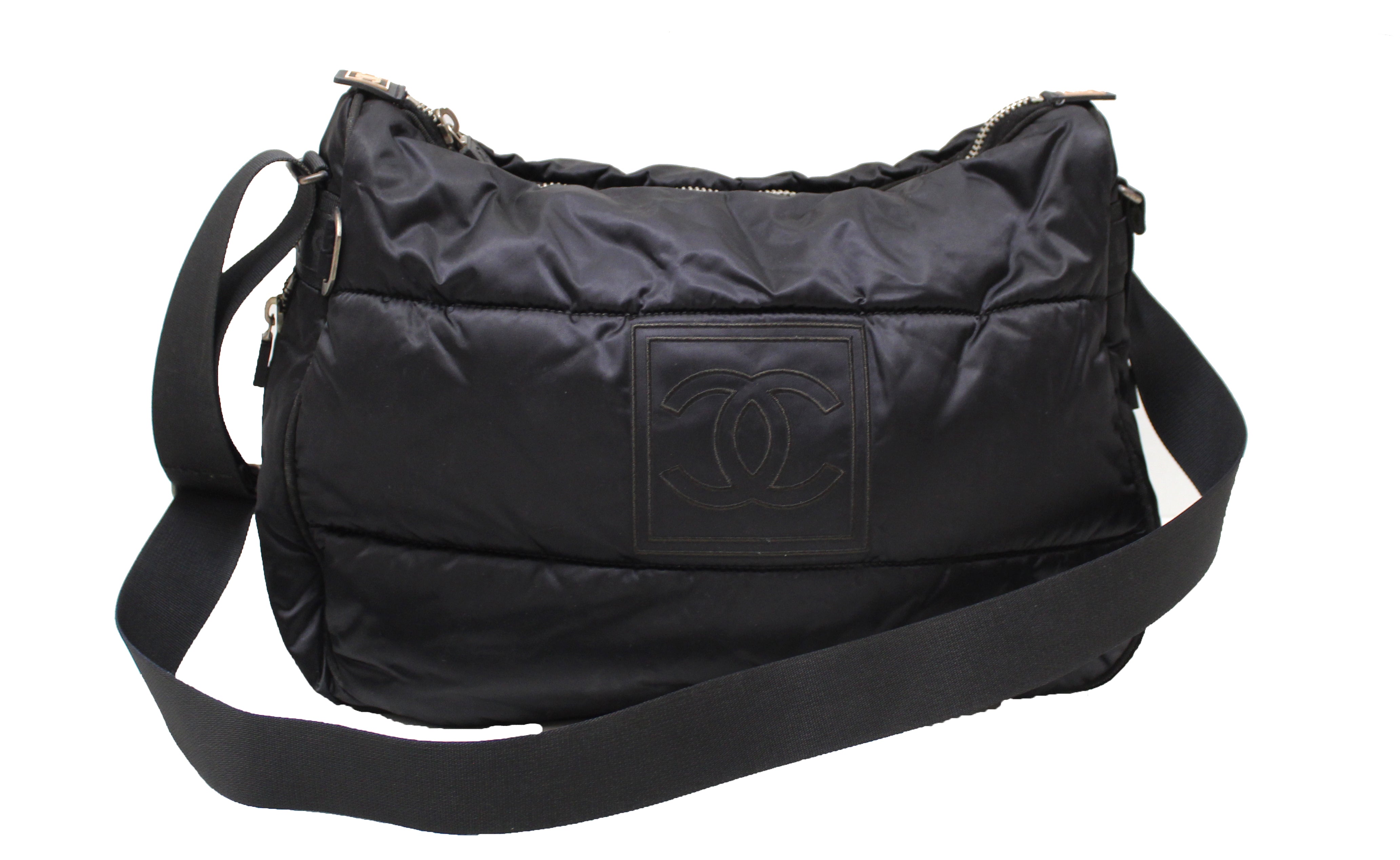 Authentic Chanel Black Nylon CoCo Mark Messenger Bag - Luxury Crossbody Shoulder Bag for Women, Perfect for Travel, Work & Everyday Use