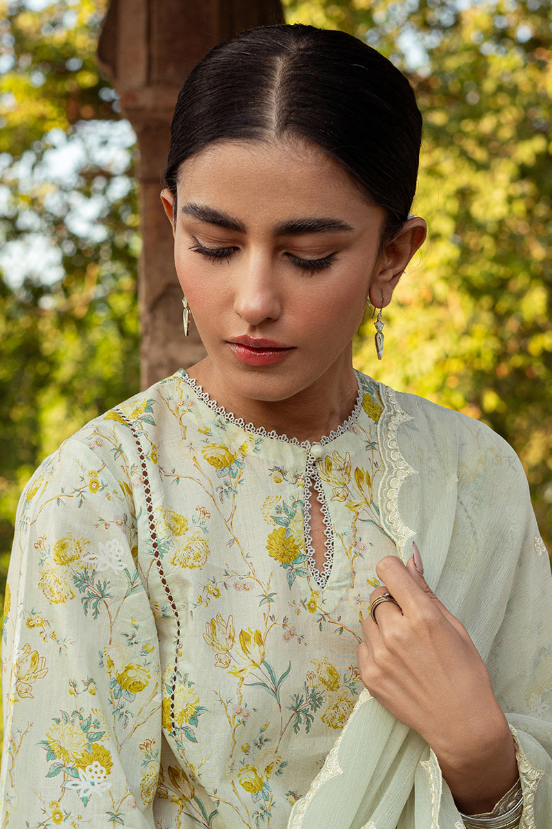 Lime Primrose 3-Piece Lawn Printed Suit for Women - Floral Summer Outfit - Perfect for Casual Wear, Parties & Weddings