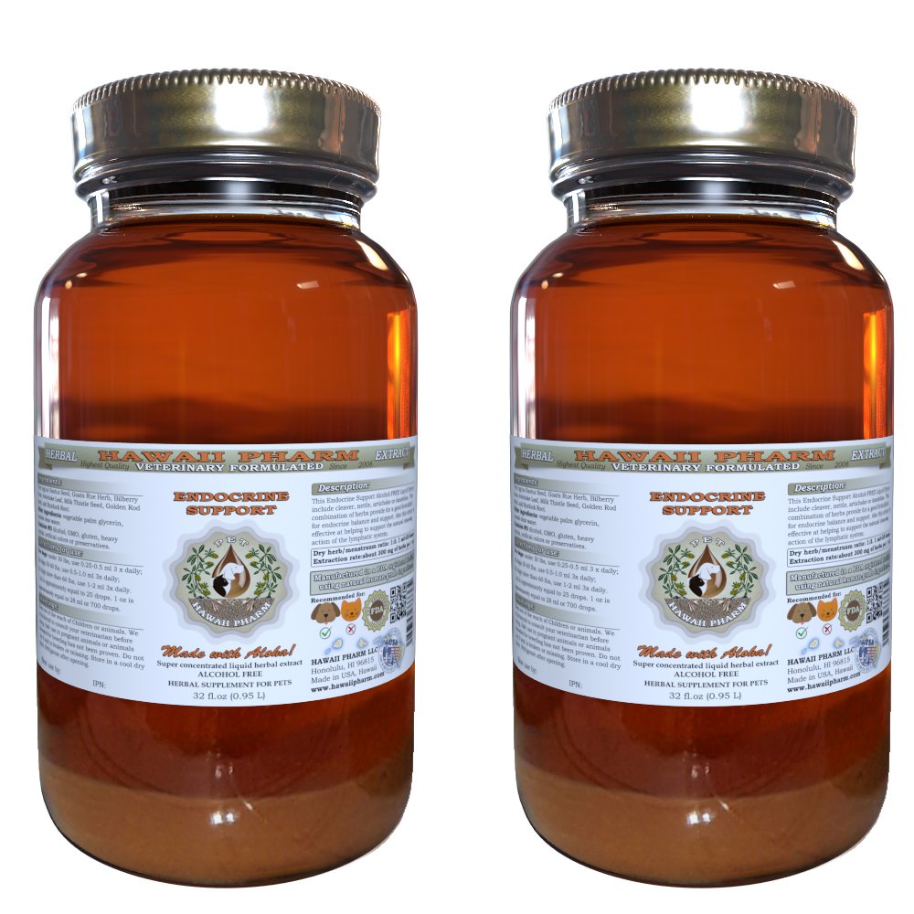 HawaiiPharm Endocrine Support for Pets - Alcohol-Free Herbal Liquid Extract - Natural Veterinary Supplement for Hormone Balance & Wellness - Ideal for Dogs & Cats with Endocrine Issues