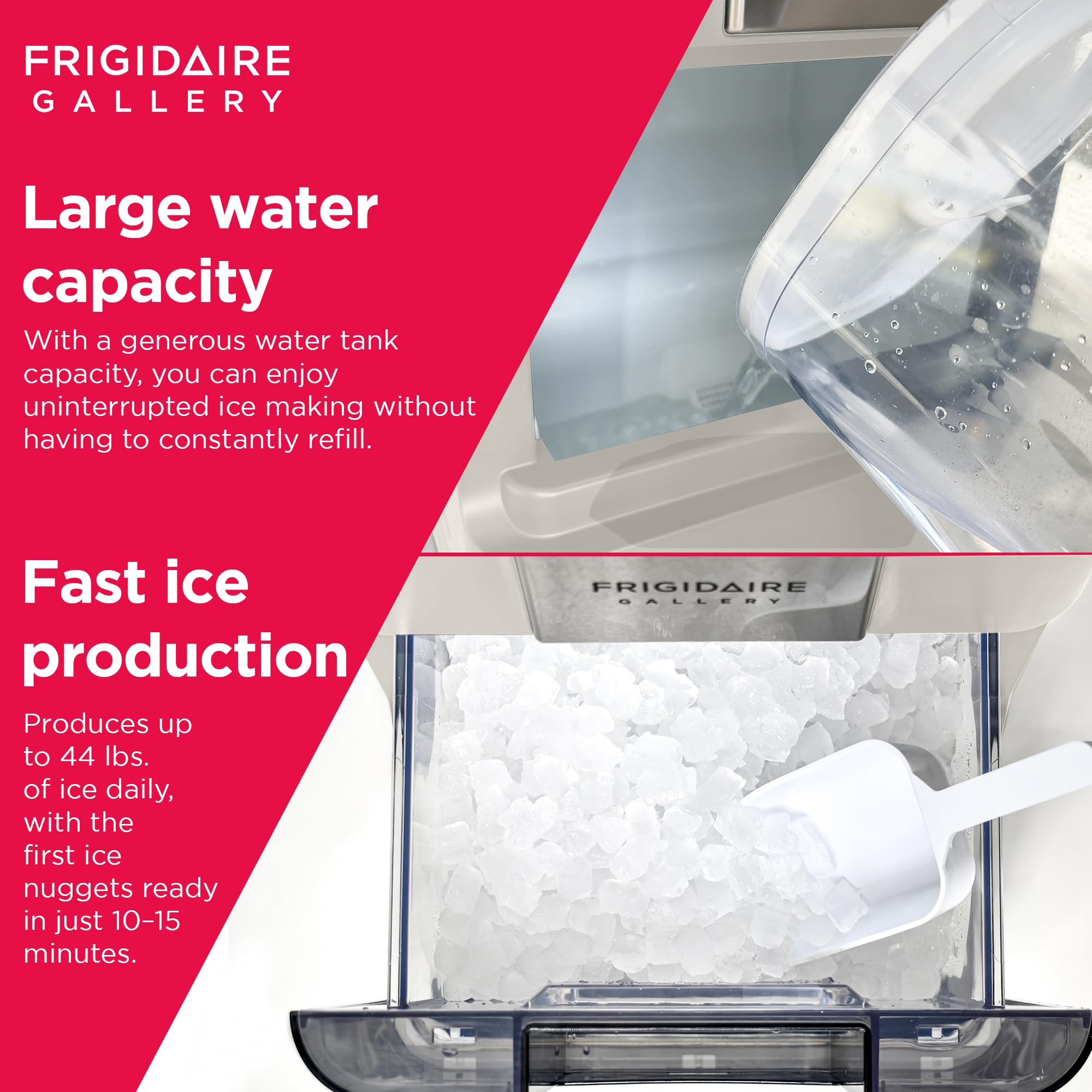 Frigidaire 2.0 Gen Countertop Nugget Ice Maker Machine with Transparent Window - 44 lbs. Sonic Ice Capacity, Auto Self-Cleaning - Cream (16.75
