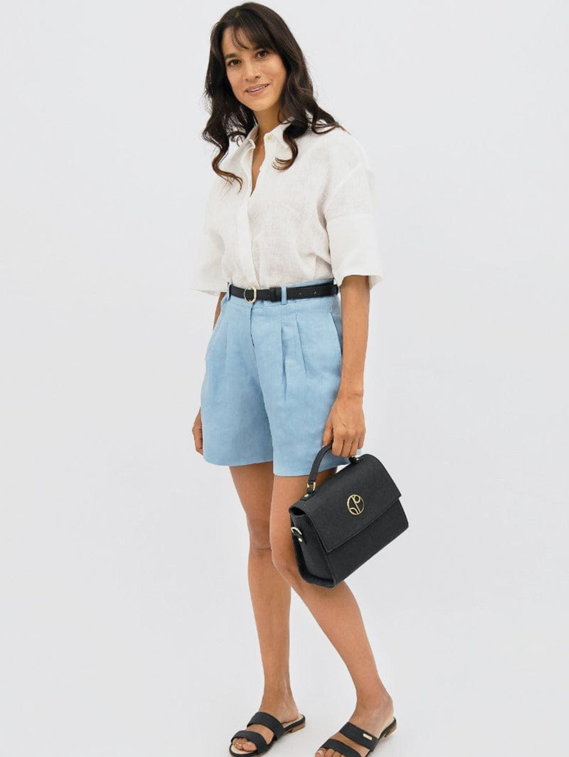 French Riviera Linen Mom Shorts for Women | Comfortable High Waisted Summer Shorts | Beach Vacation & Casual Outfit Essential