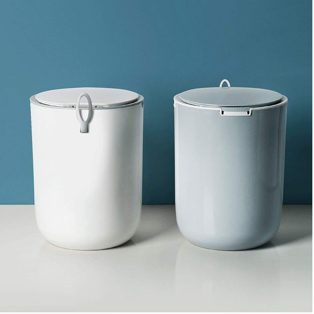 Round Portable Trash Can with Lid - Plastic Waste Bin for Bathroom, Kitchen, Bedroom & Living Room - Removable Garbage Basket for Easy Cleaning - Ideal for Home, Office & Waste Sorting (White)